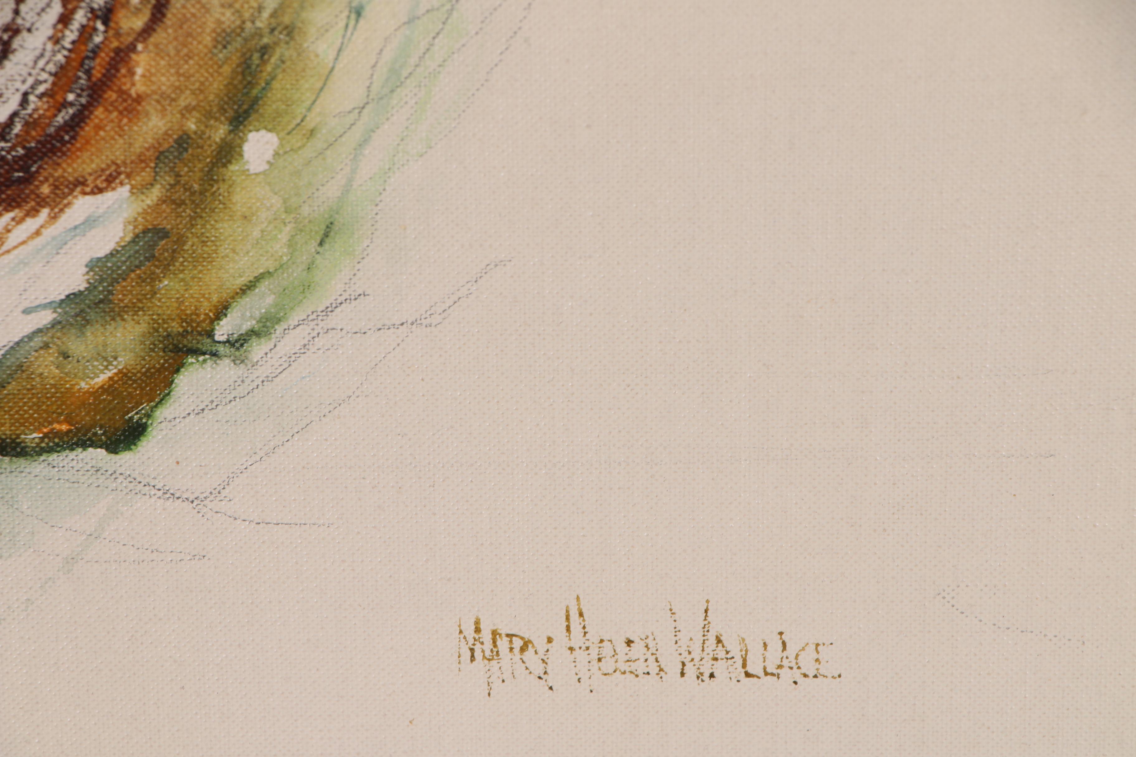 Mary Helen Wallace Watercolor Painting of Girl with Chick, Late 20th Century