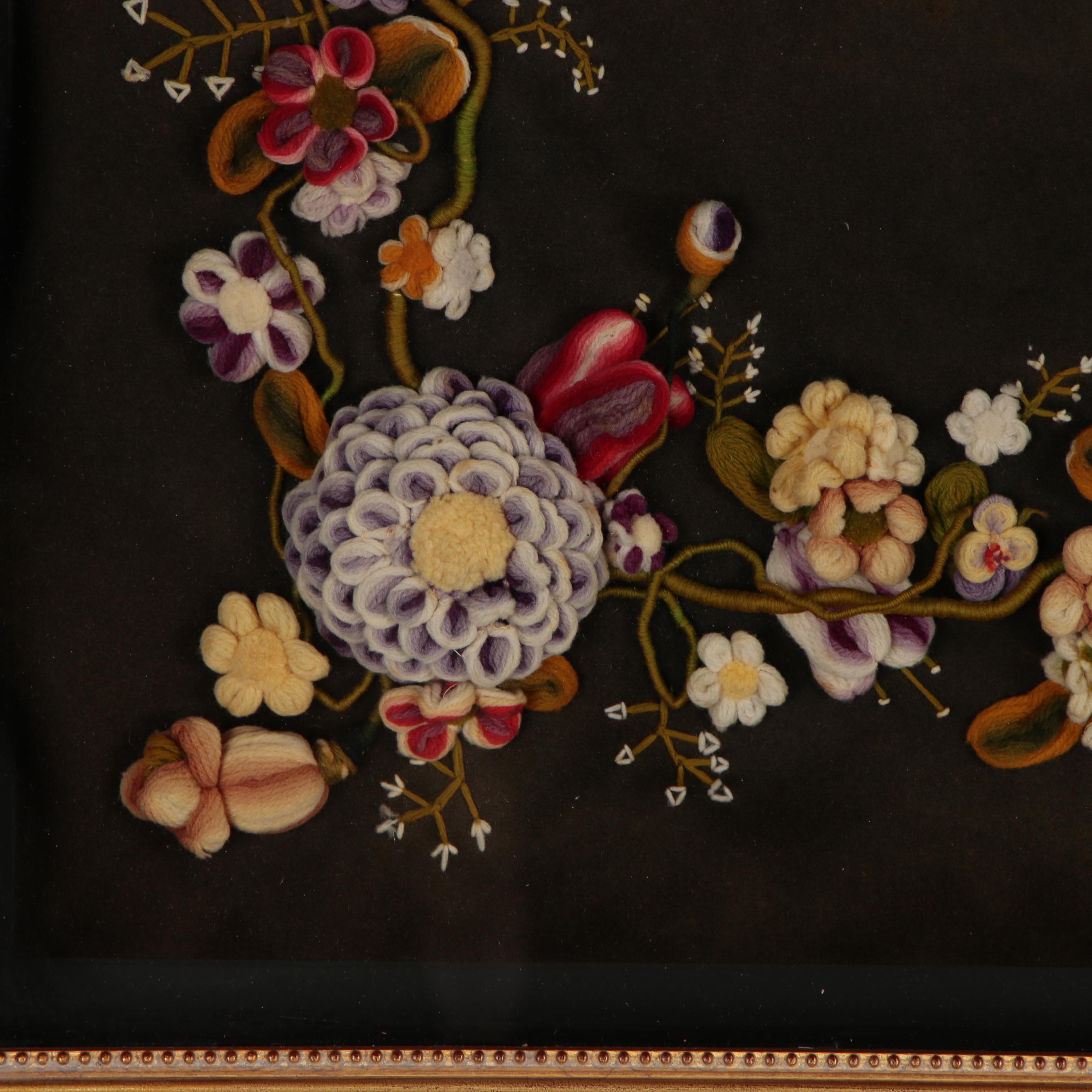 Victorian Style Stumpwork Wreath, 20th Century