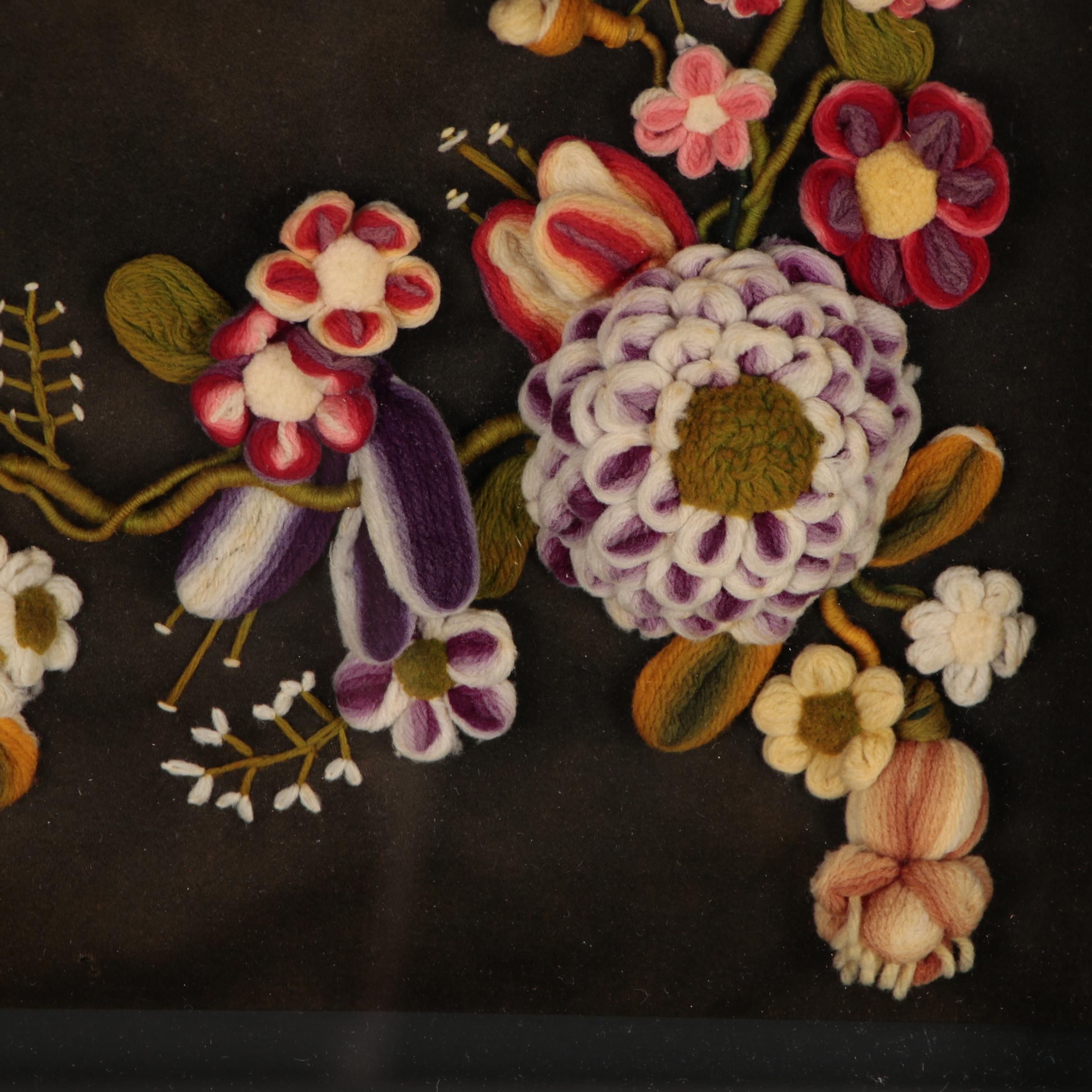 Victorian Style Stumpwork Wreath, 20th Century