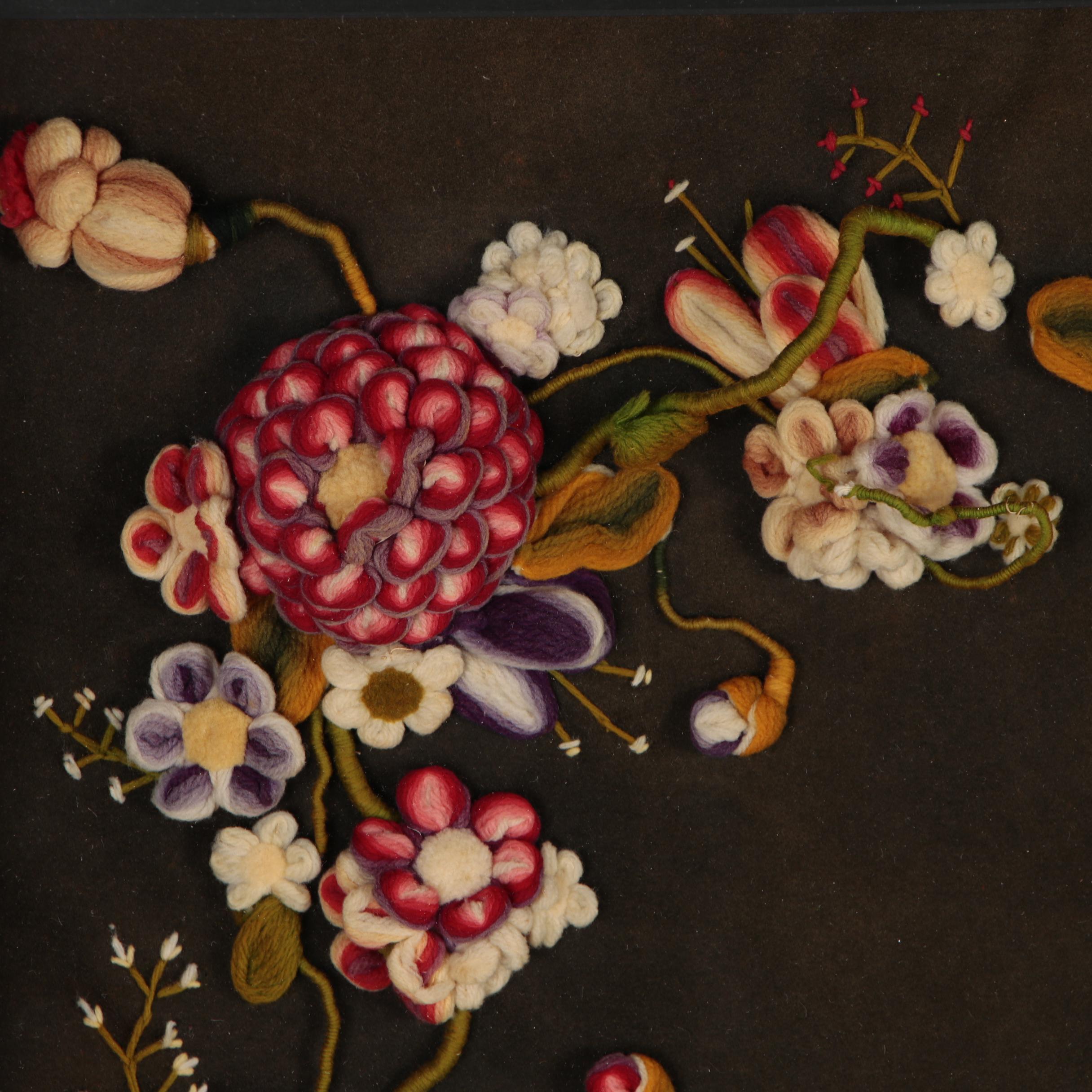 Victorian Style Stumpwork Wreath, 20th Century