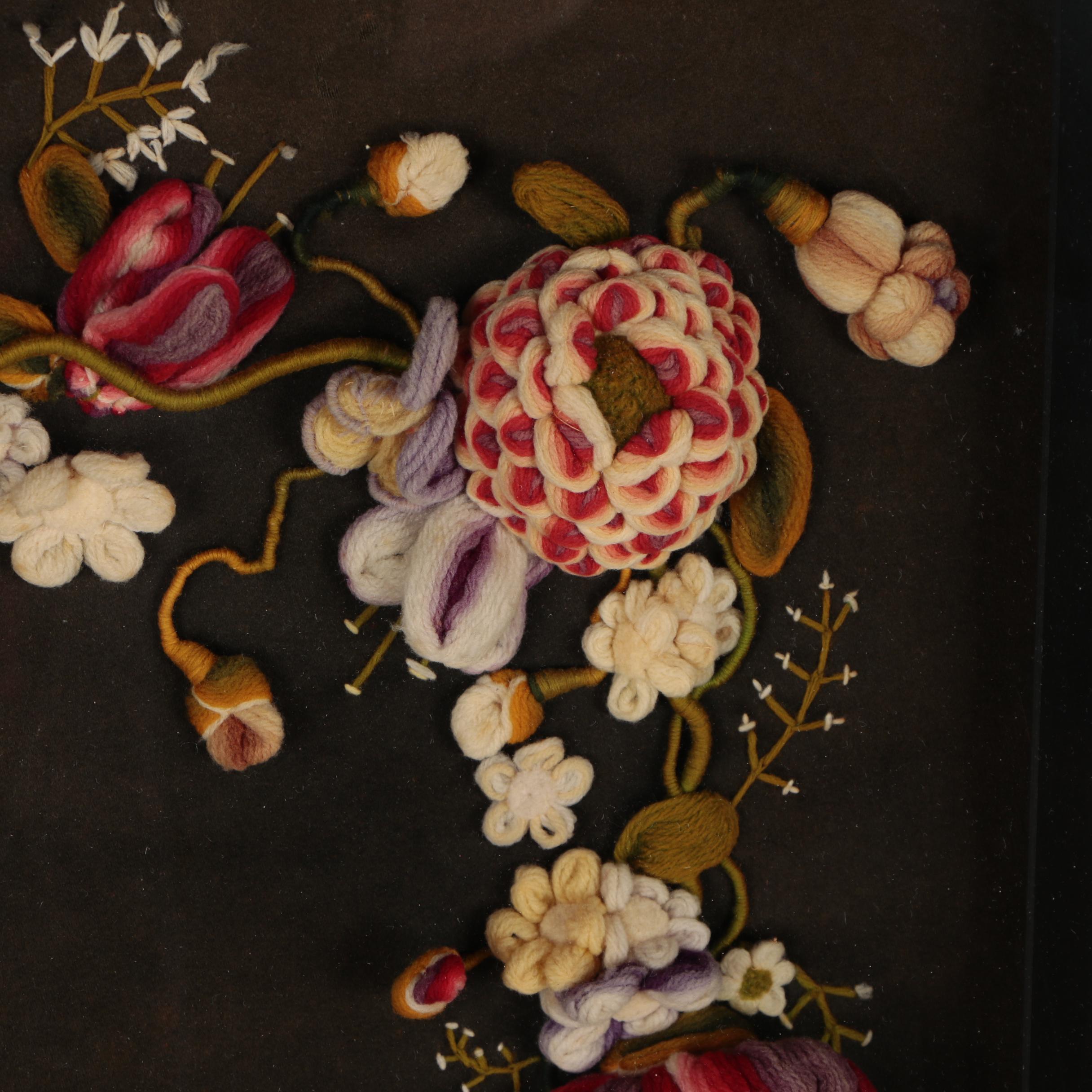 Victorian Style Stumpwork Wreath, 20th Century