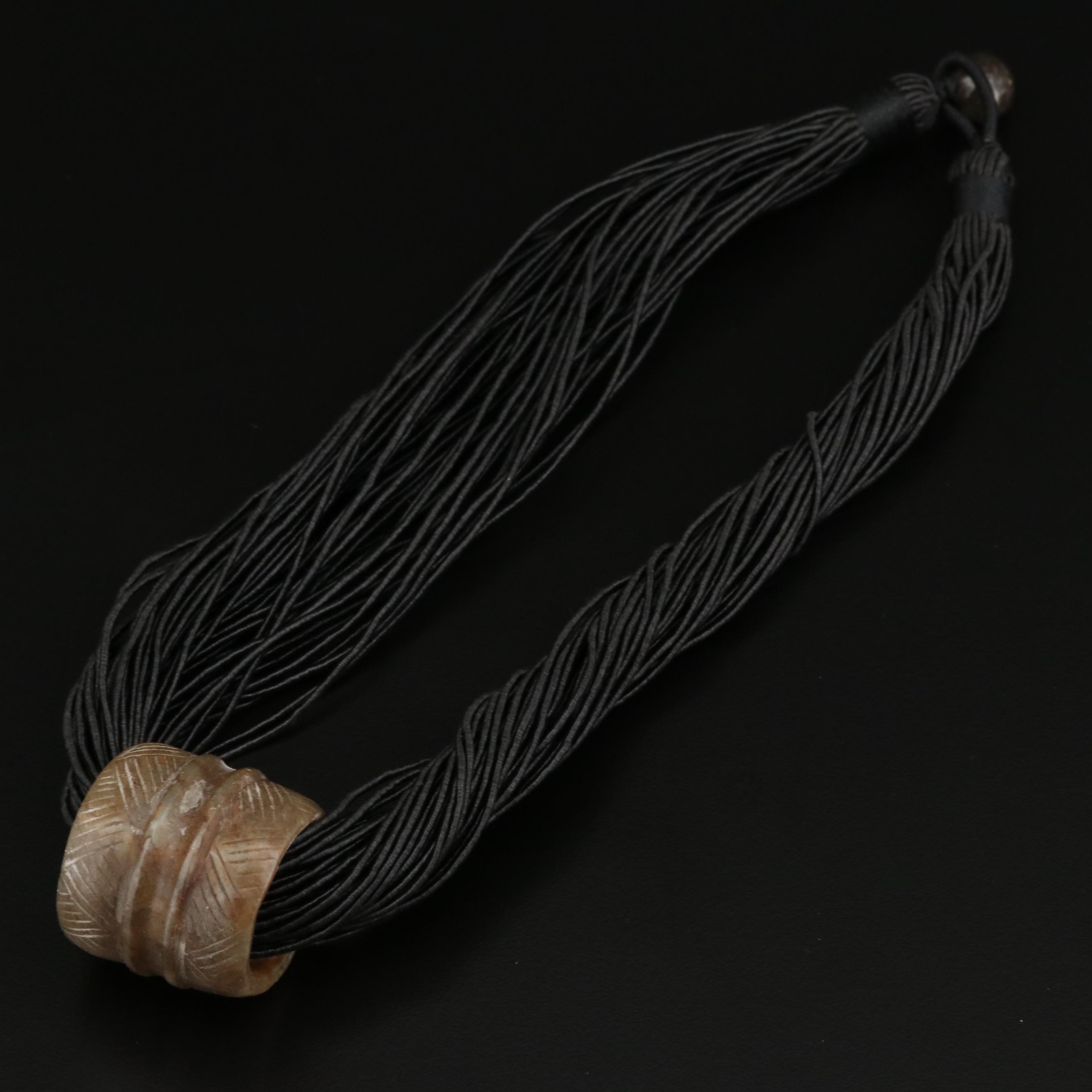 Carved Serpentine Slide On Multi-Strand Cord Necklace
