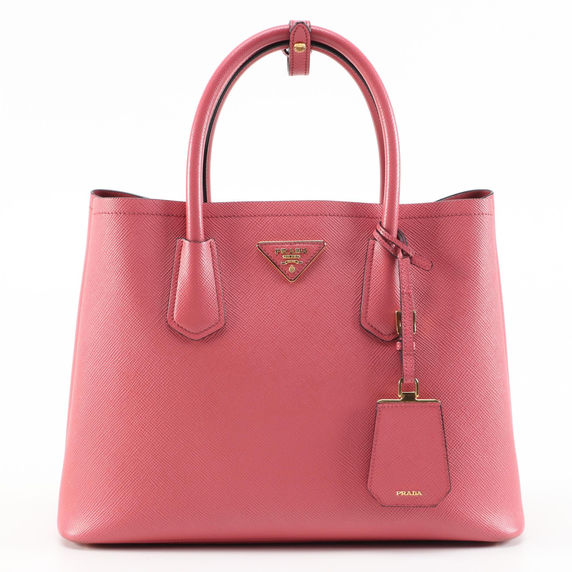 Prada Double Pink Saffiano Leather Two-Way Tote