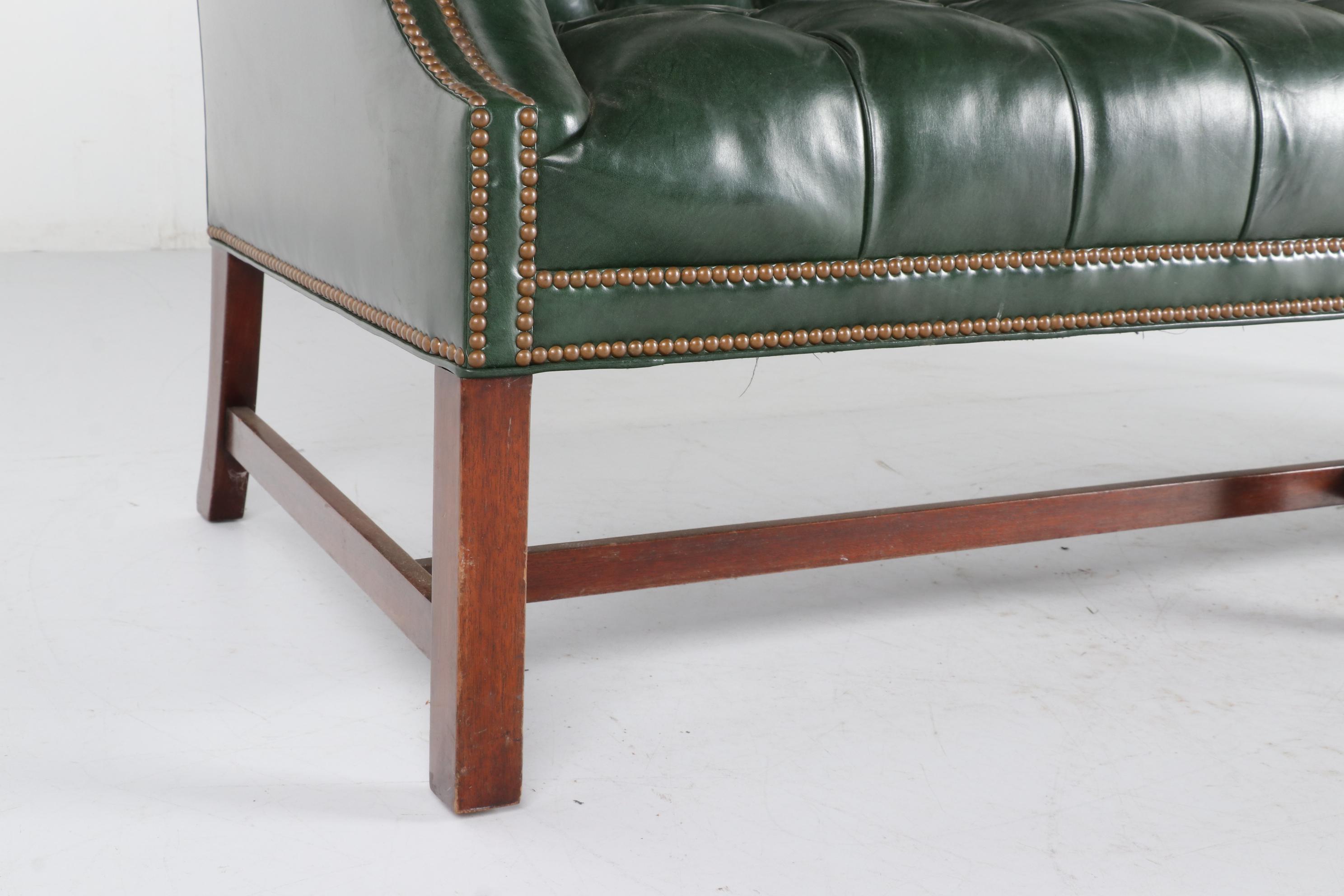 Southwood Chippendale Style Tufted Leather Camel Back Settee, Late 20th Century