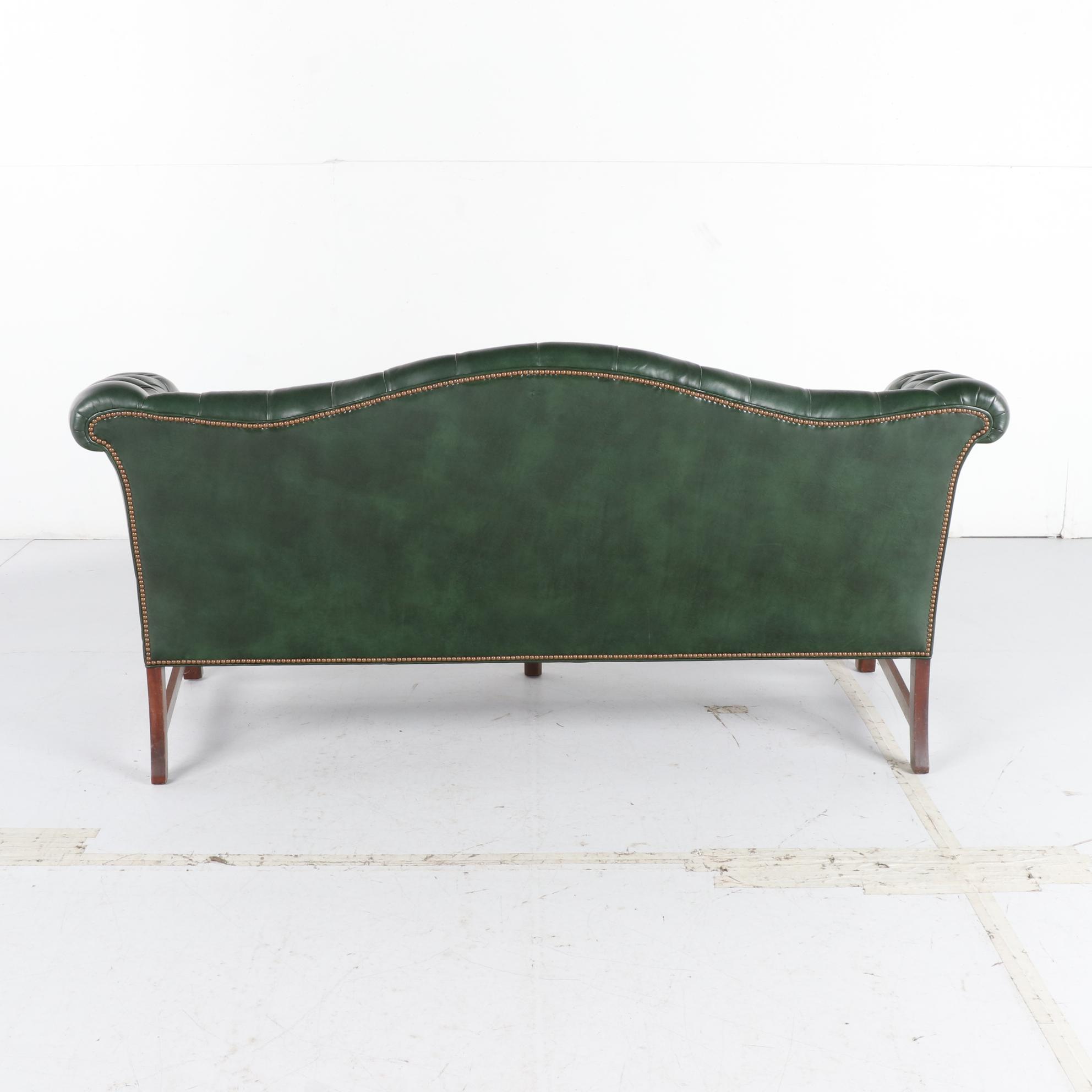 Southwood Chippendale Style Tufted Leather Camel Back Settee, Late 20th Century