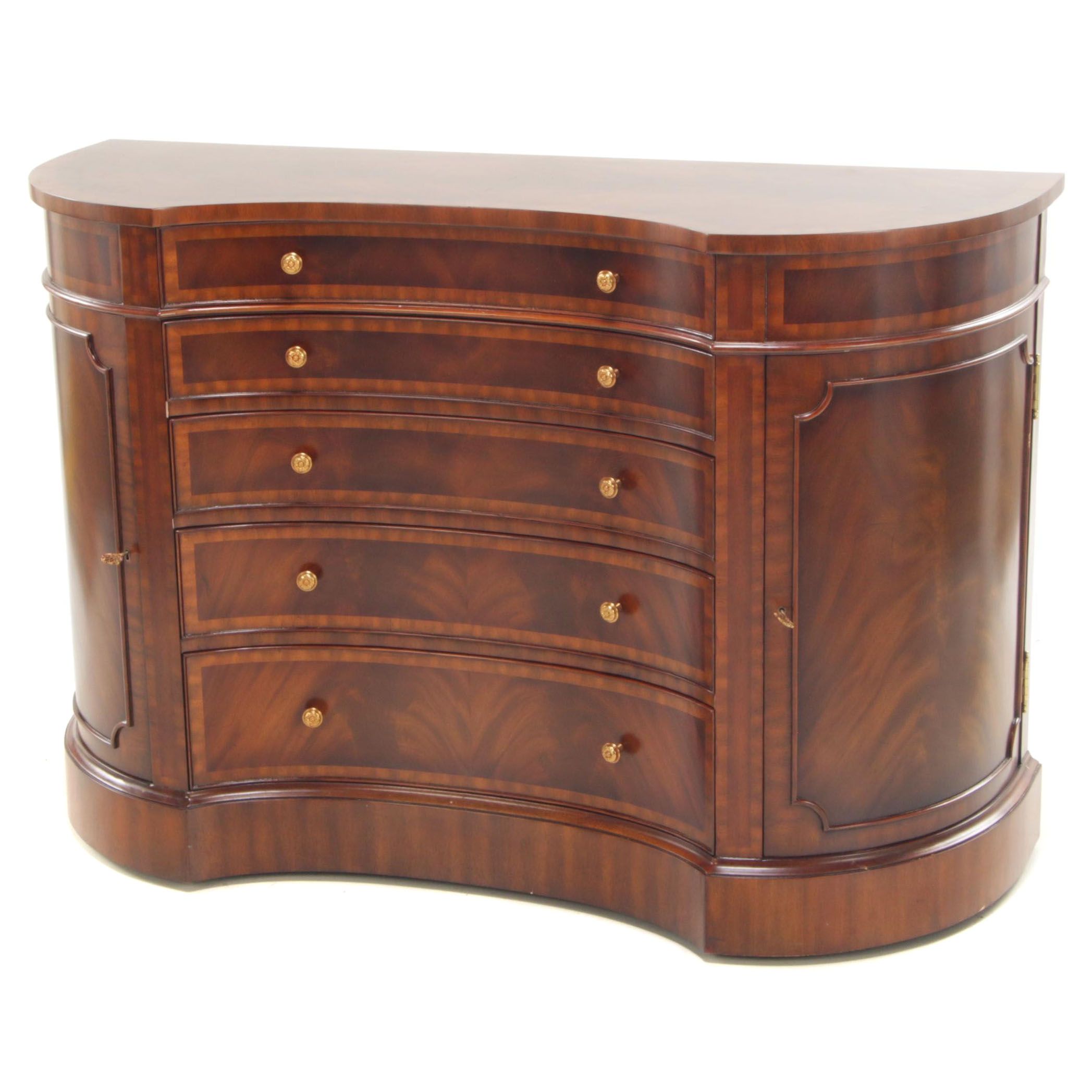 Maitland-Smith Regency Style Flame Mahogany and Crossbanded Five-Drawer Server