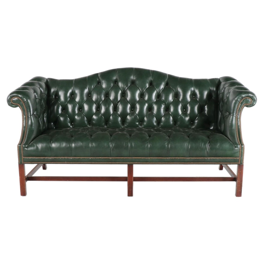 Southwood Chippendale Style Tufted Leather Camel Back Settee, Late 20th Century