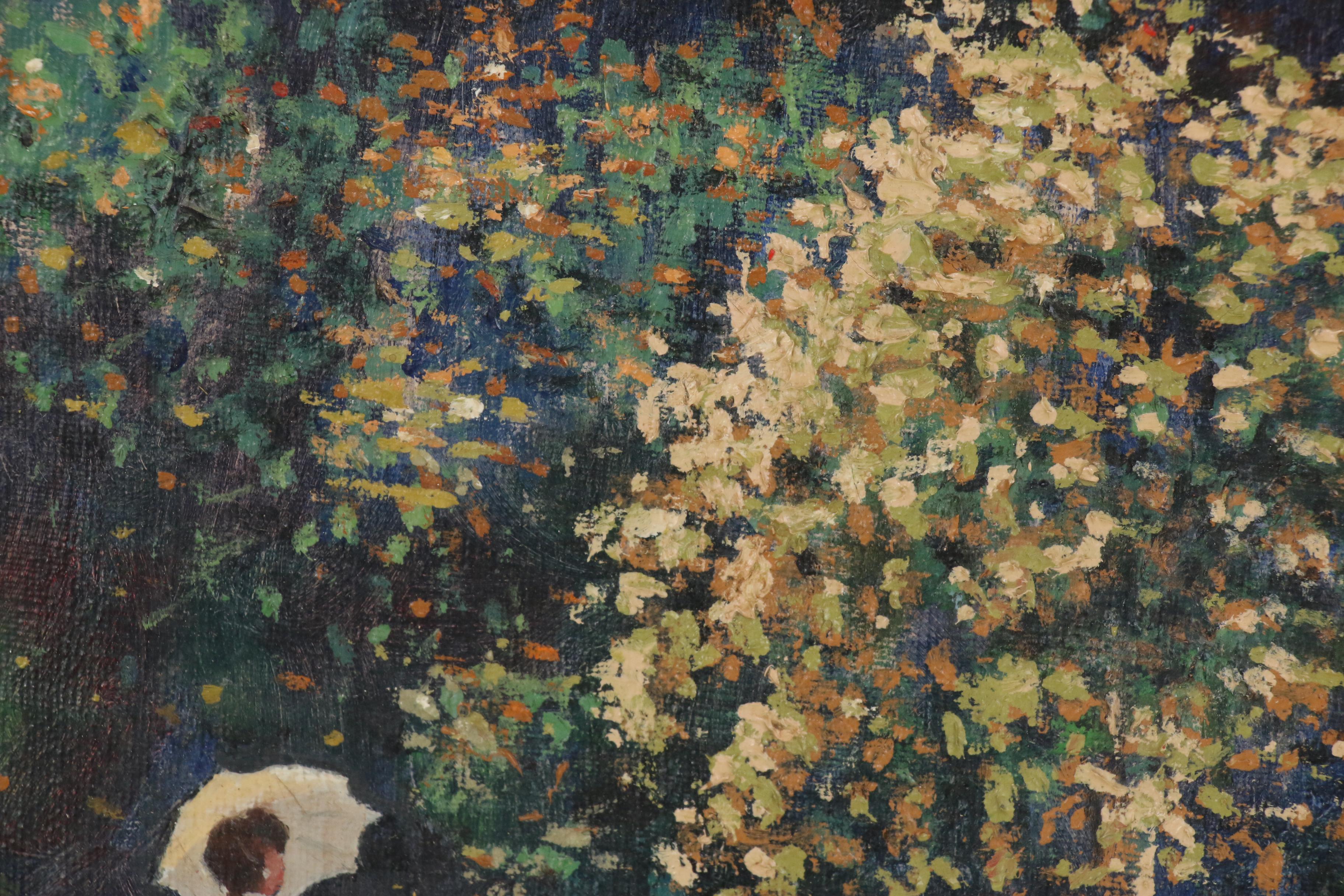 Oil Painting after Claude Monet "Woman in the Garden," Mid 20th Century