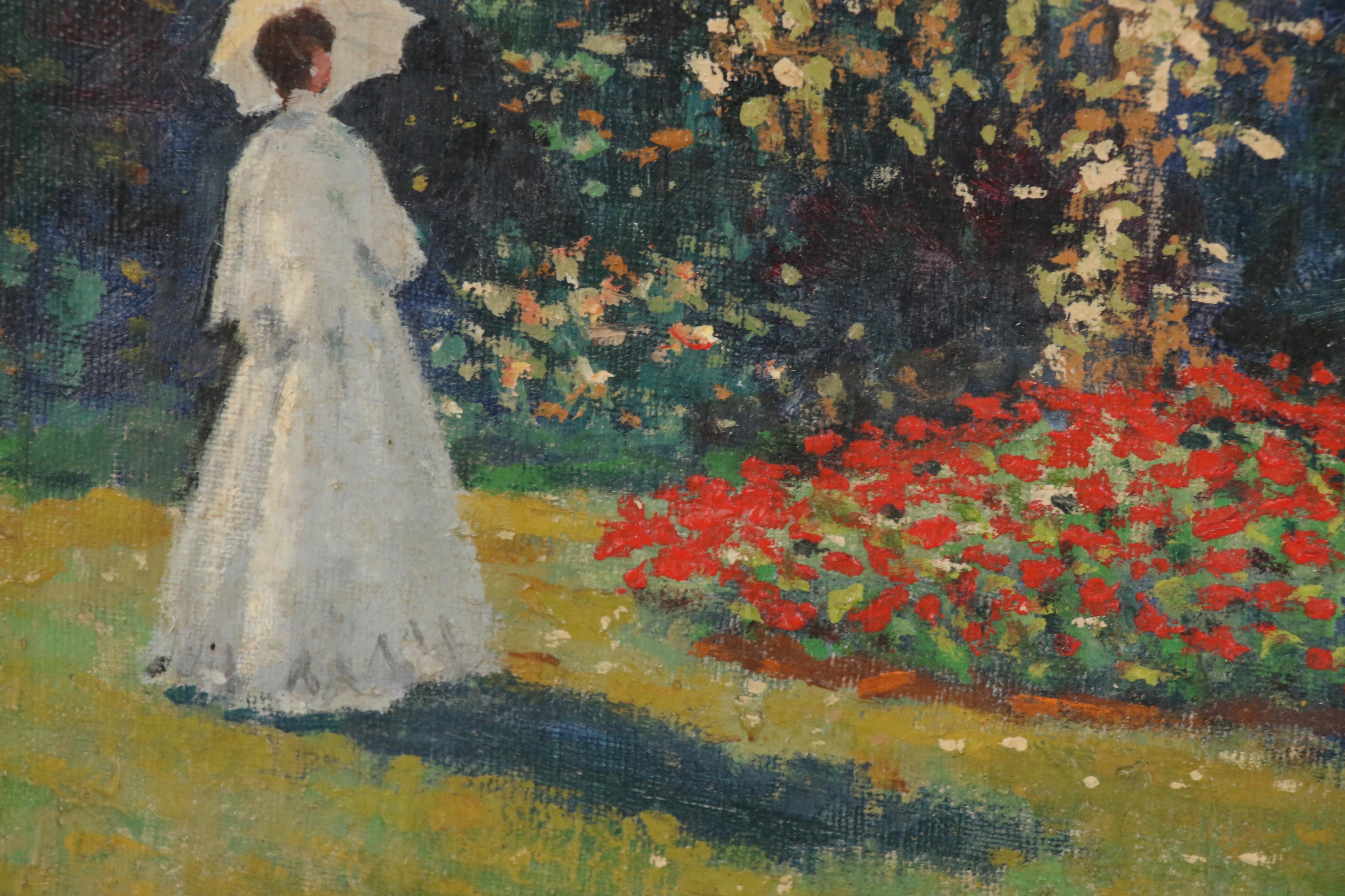 Oil Painting after Claude Monet "Woman in the Garden," Mid 20th Century