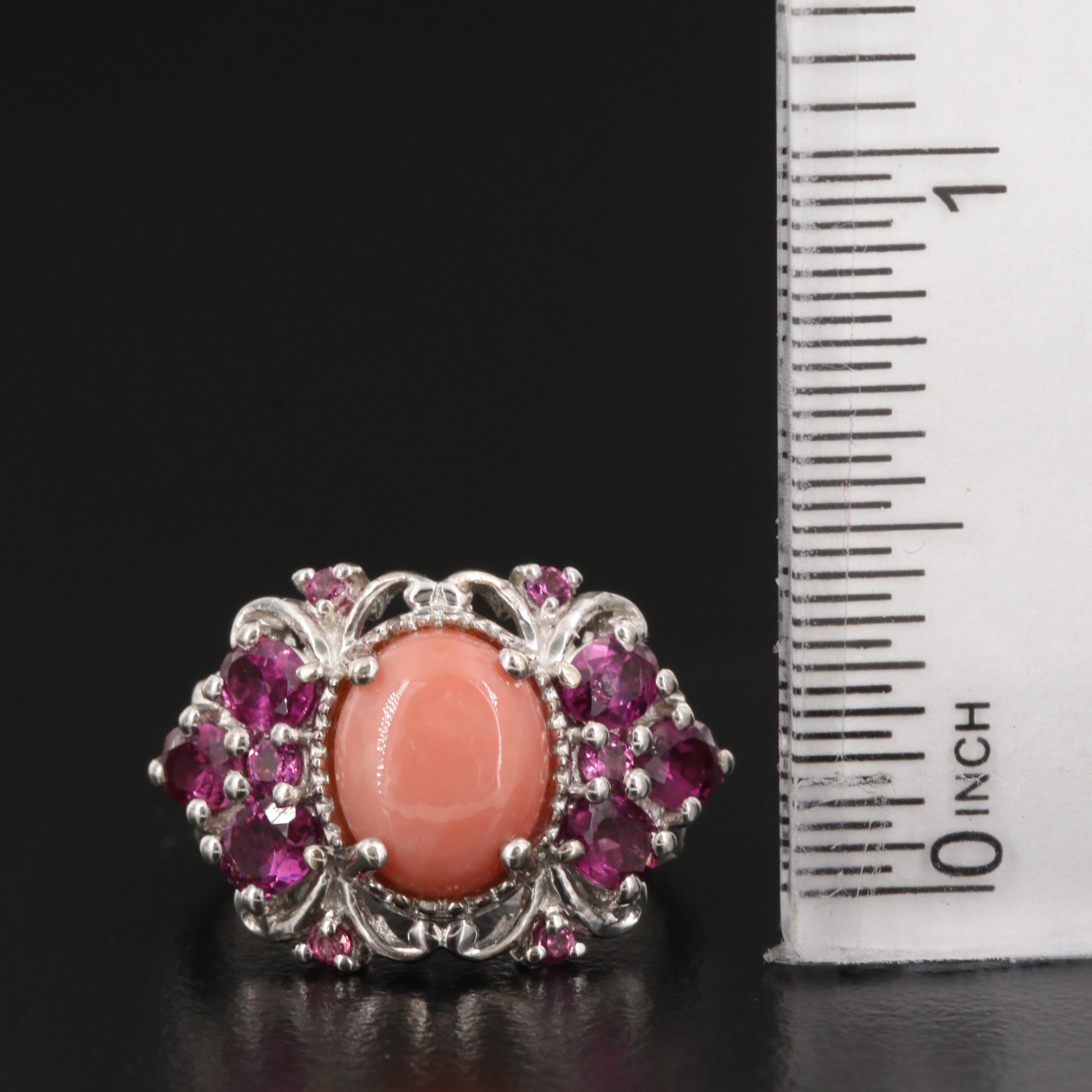 D'joy Sterling Silver Coral and Garnet Ring