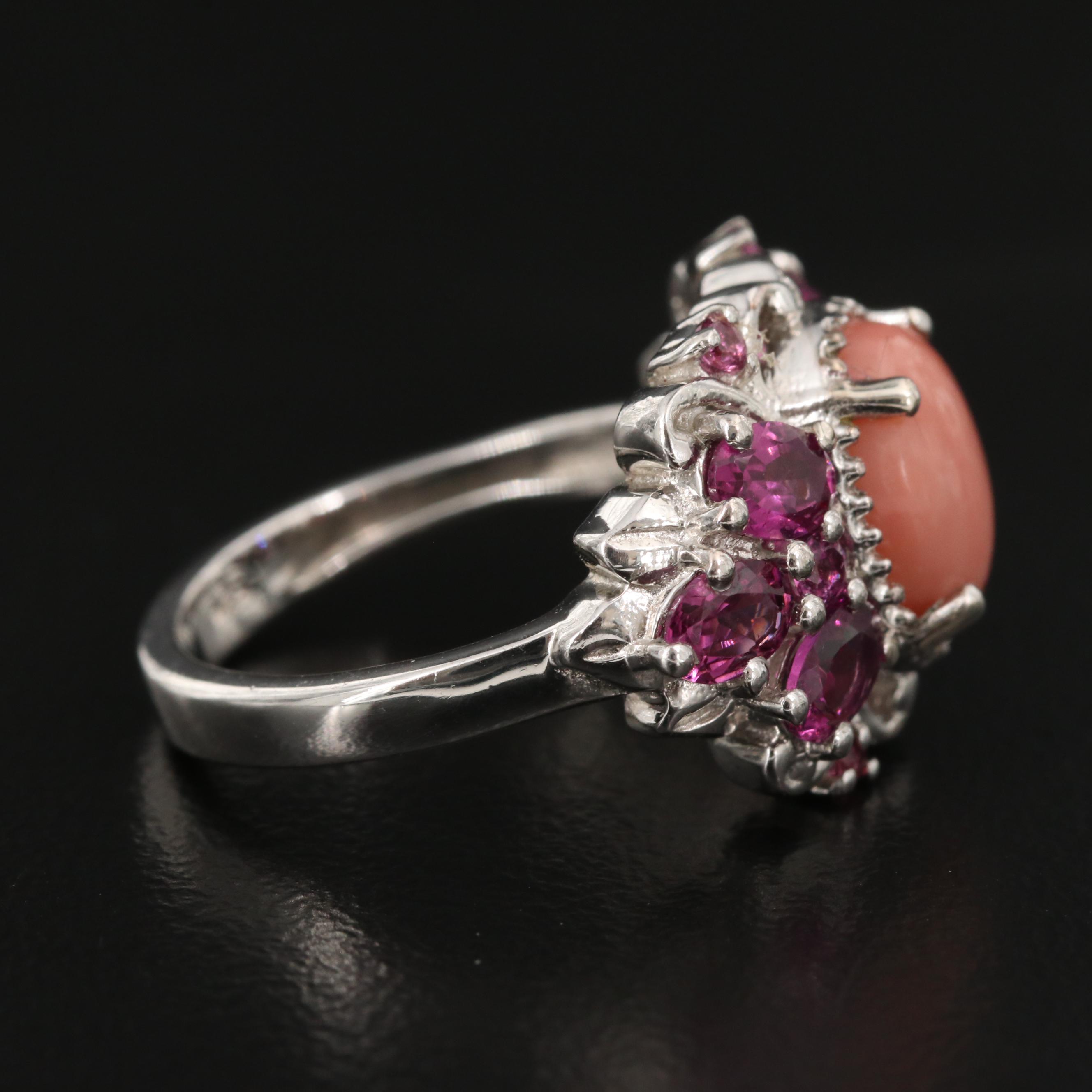 D'joy Sterling Silver Coral and Garnet Ring