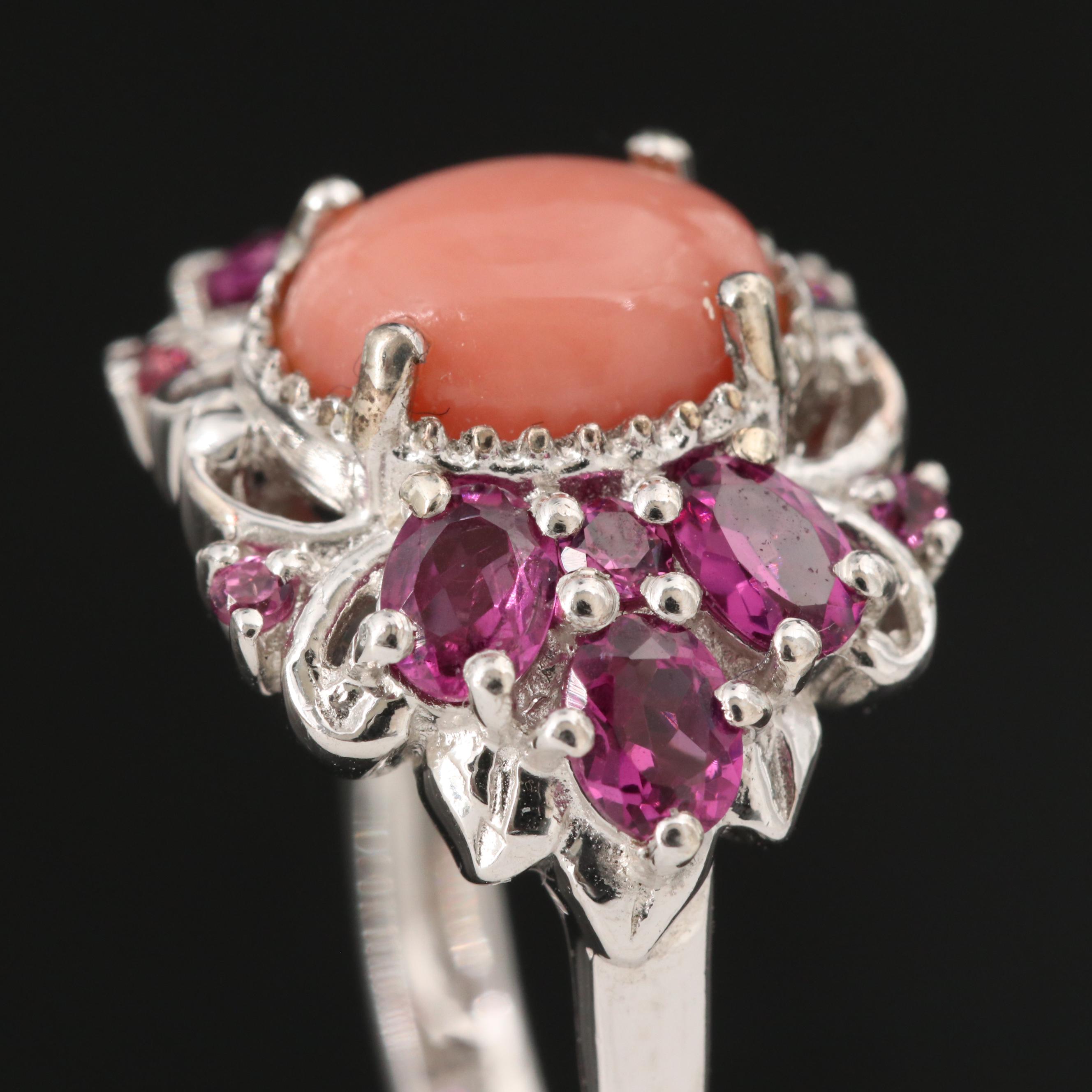 D'joy Sterling Silver Coral and Garnet Ring