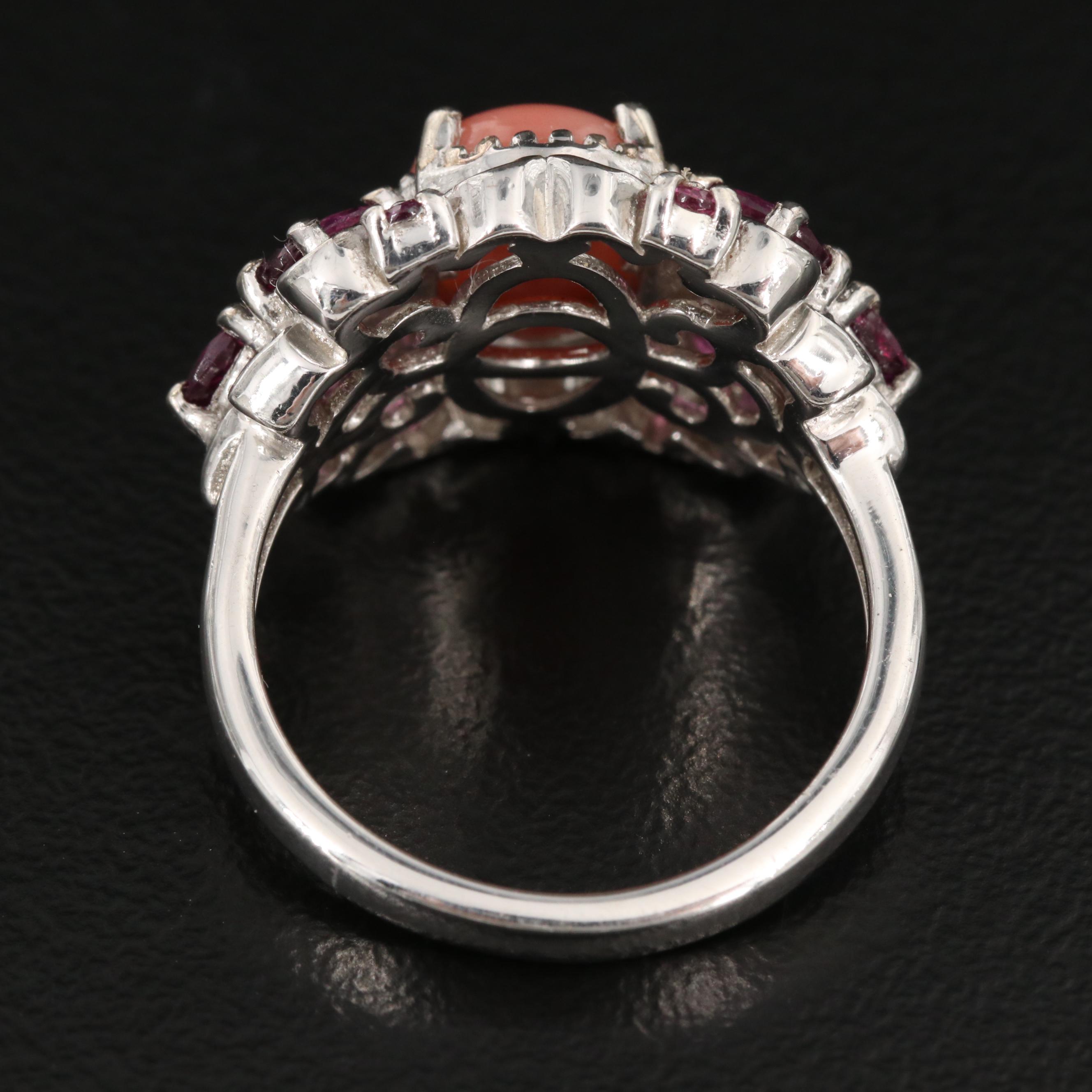 D'joy Sterling Silver Coral and Garnet Ring