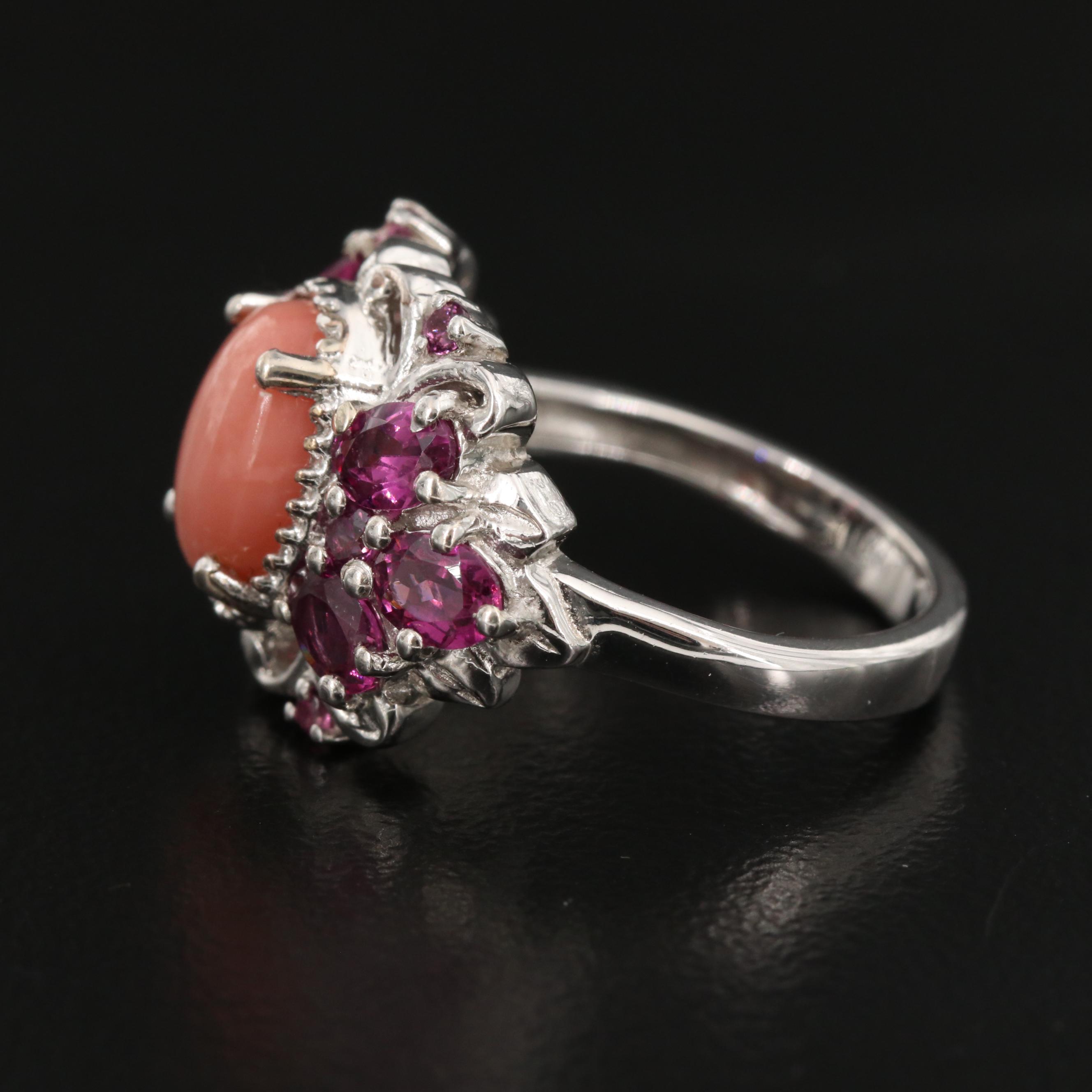 D'joy Sterling Silver Coral and Garnet Ring