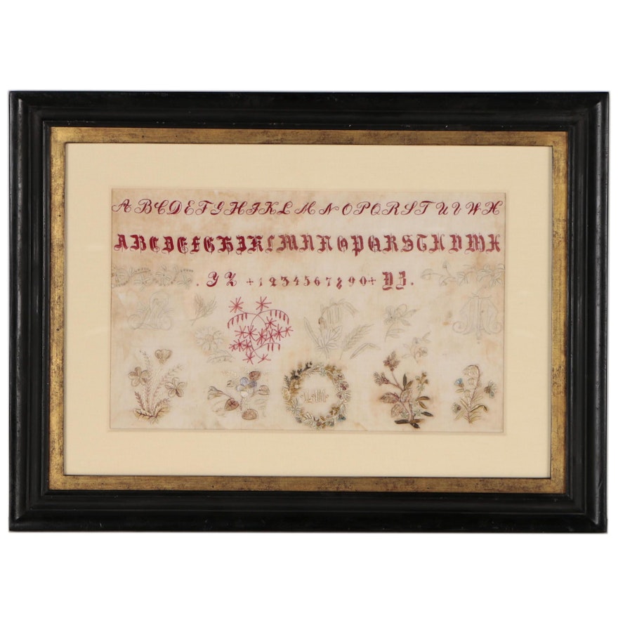 Embroidered Needlework Alphabet Sampler, Early 19th Century