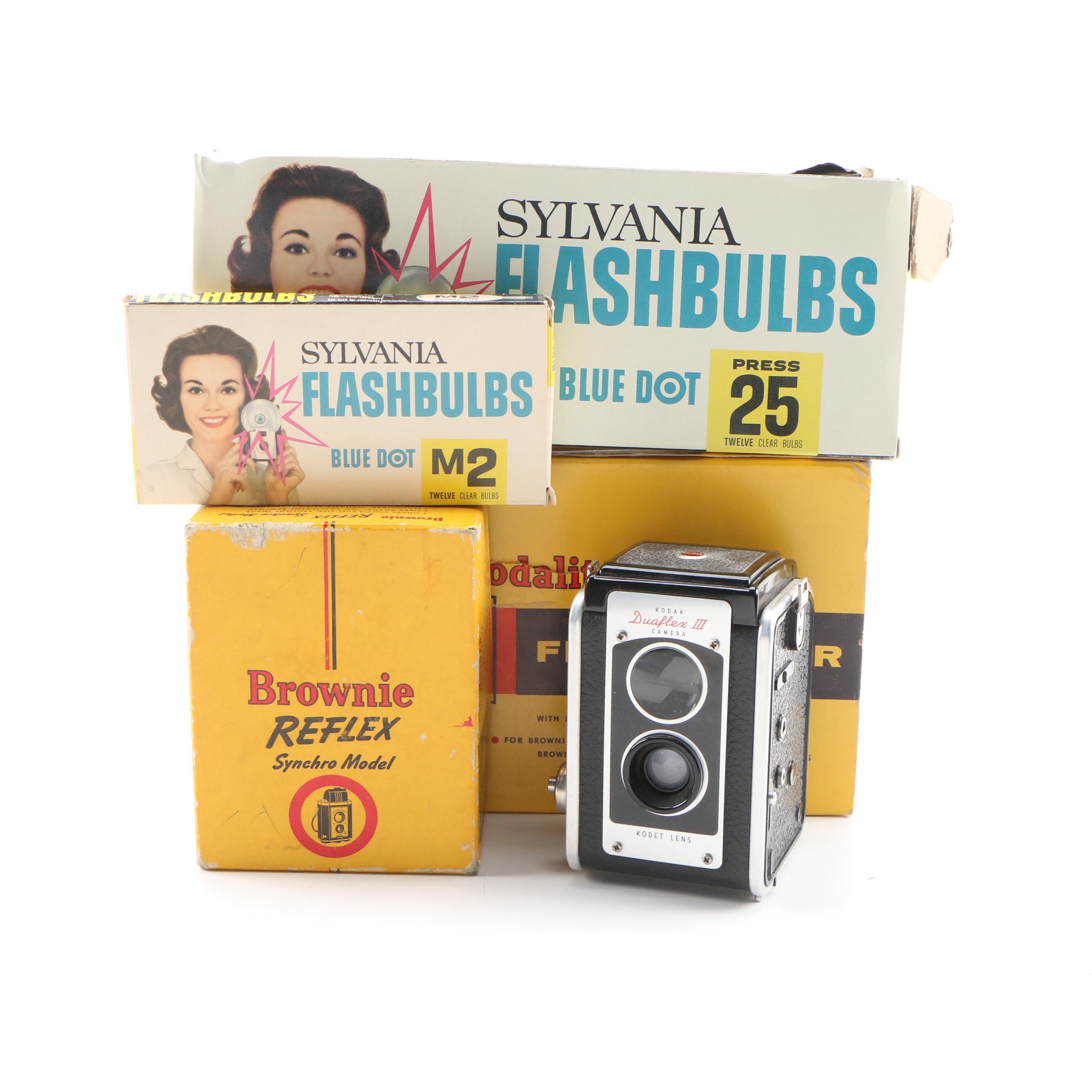 Kodak Brownie Reflex Synchro Model, Duaflex III and Kodalite Flasholder