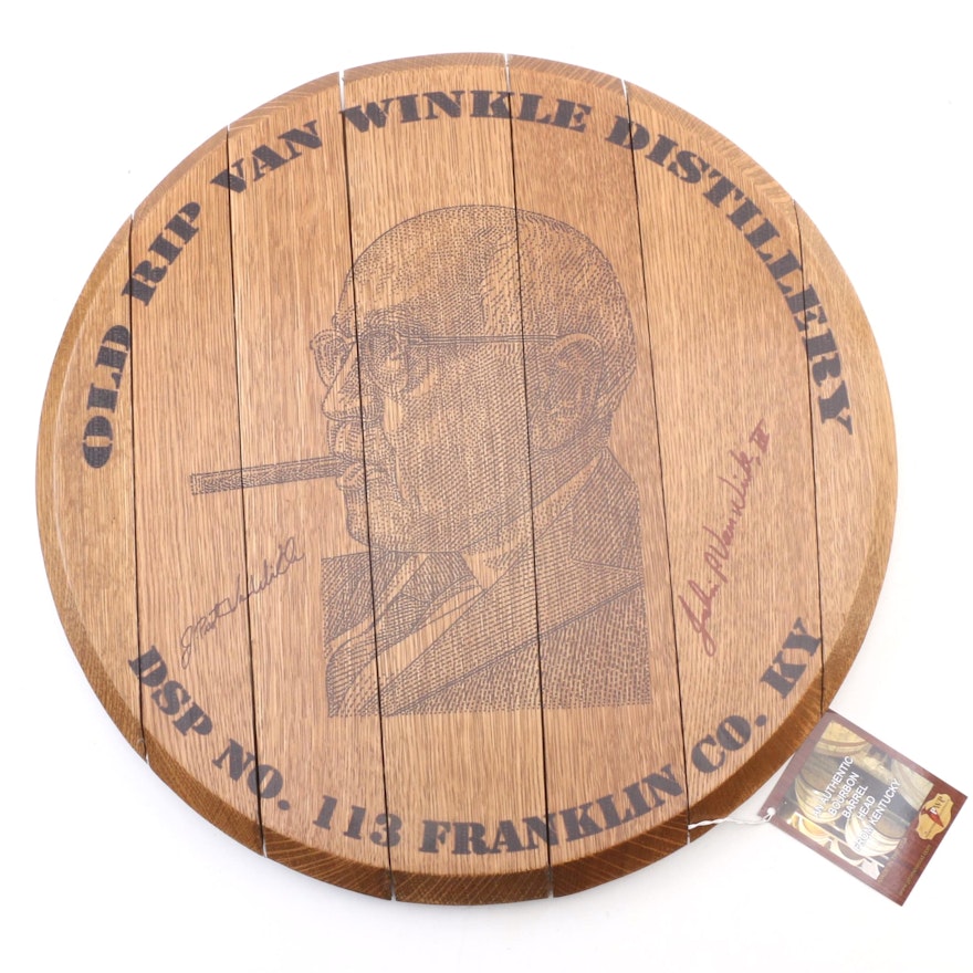 Kentucky Bourbon "Old Rip Van Winkle Distillery" Signed Oak Barrel Head