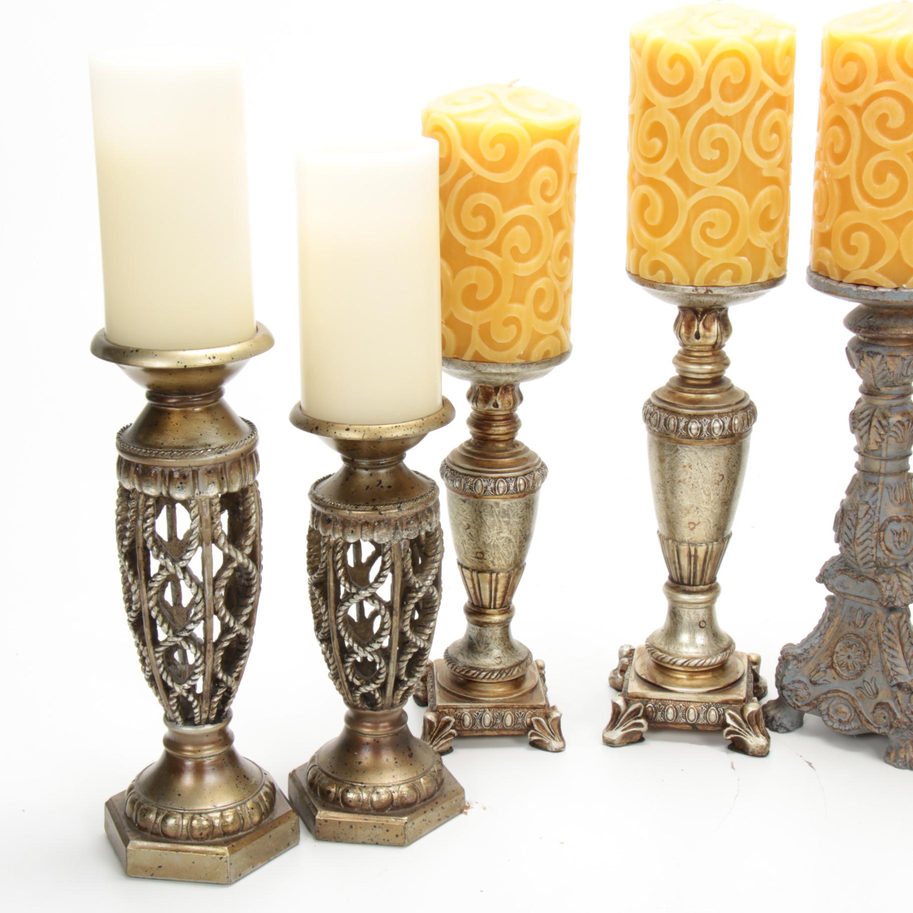 Neoclassical Style Candle Holders and Candles