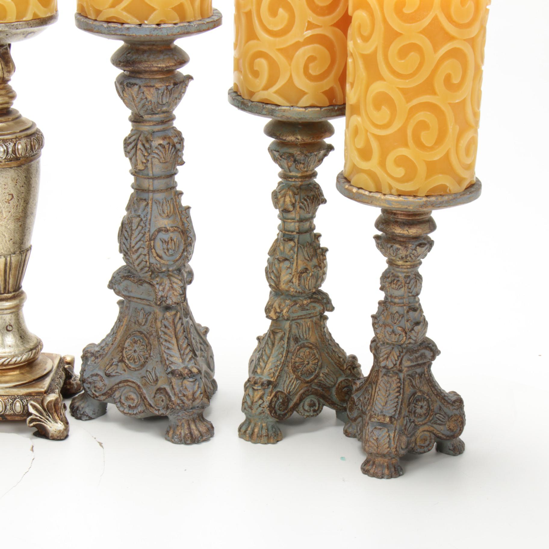 Neoclassical Style Candle Holders and Candles