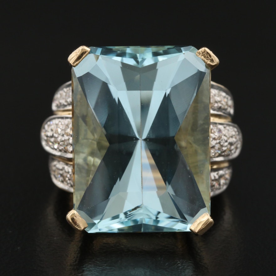 18K 20.00 CT Aquamarine and Diamond Statement Ring