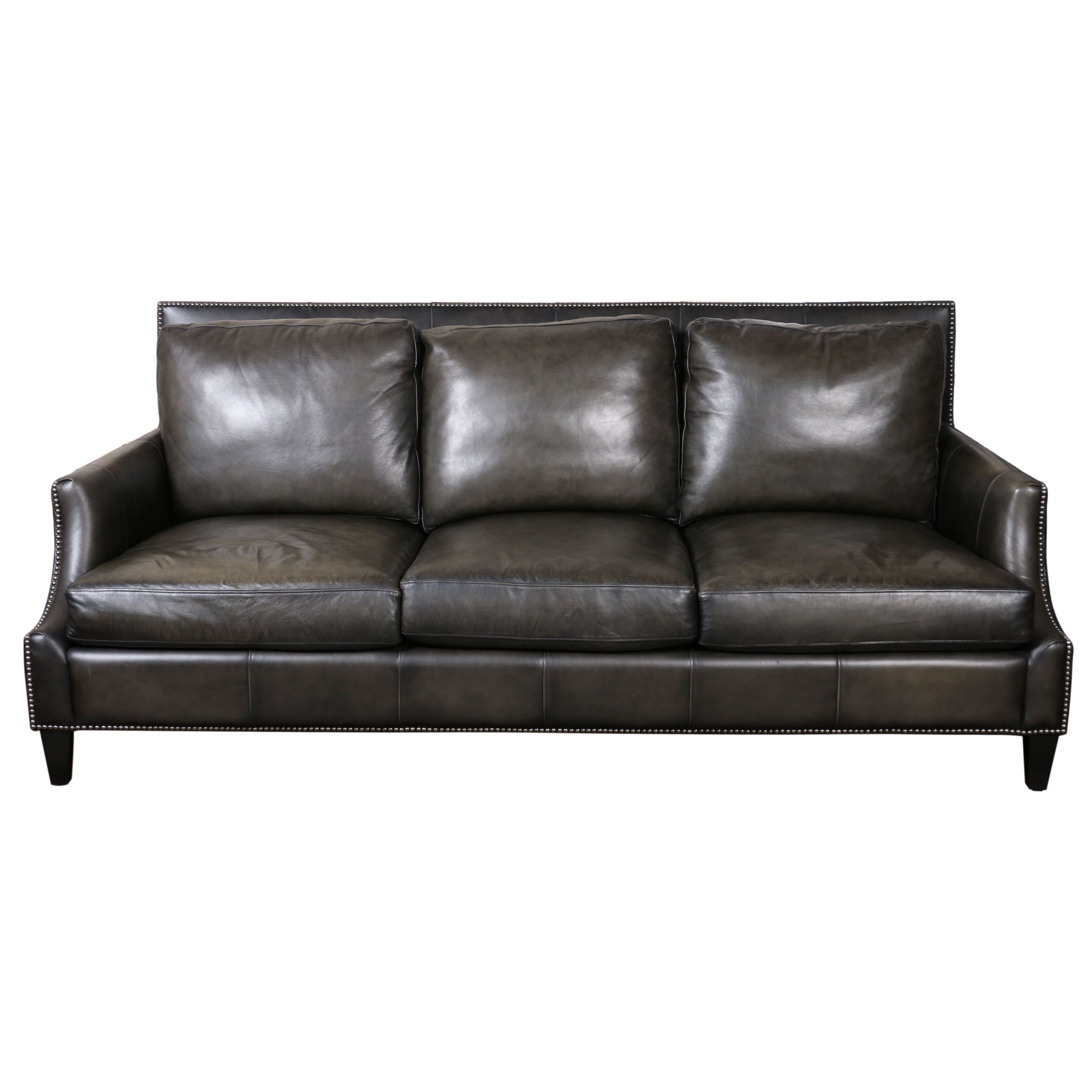 Bernhardt Leather Sofa with Nailhead Trim