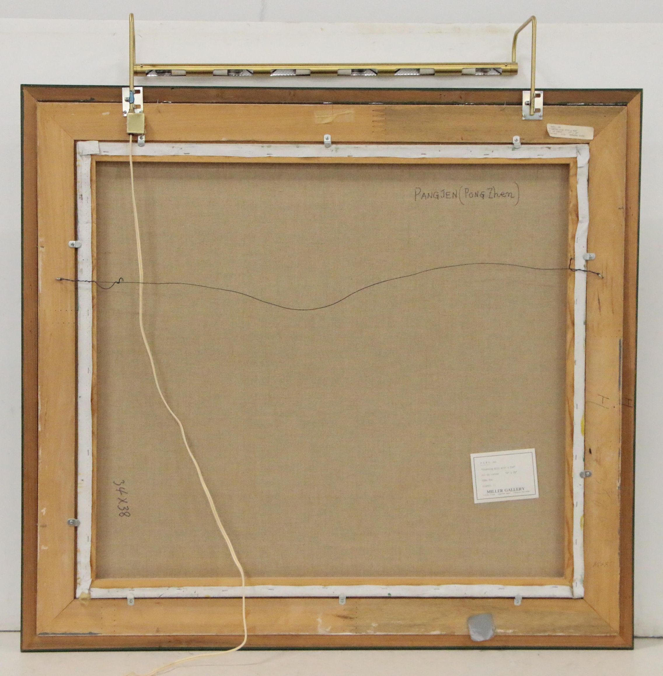 Pang Jen Oil Painting "Standing Girl with a Fan," 21st Century