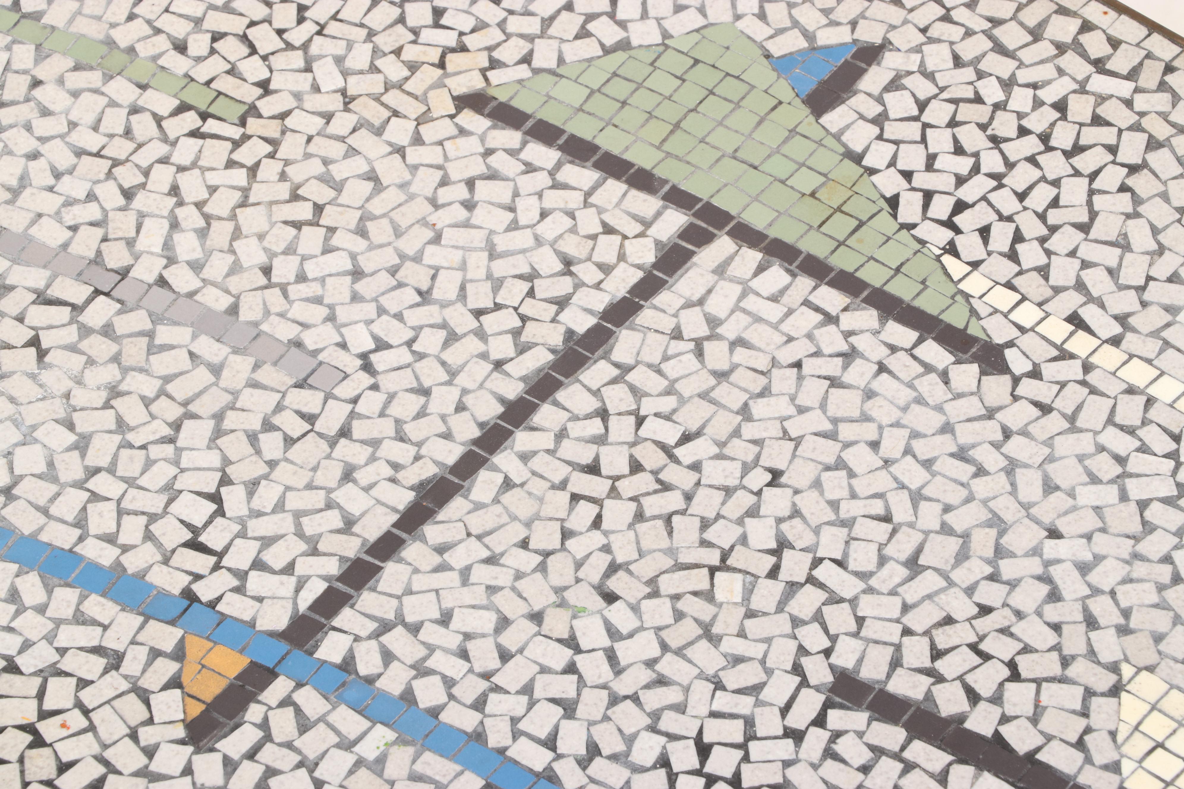 Mid Century Modern Brass-Mounted, Ebonized Wood, and Tile-Top Boomerang Table