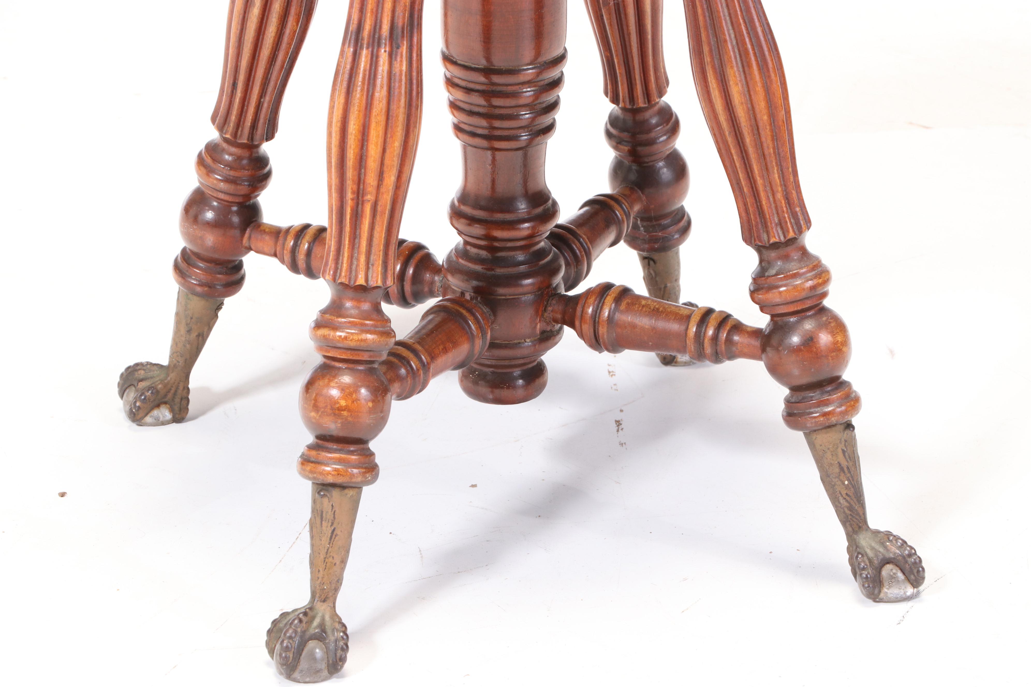 Tonk Late Victorian Birch Piano Stool and Federal Style Mahogany Candlestand