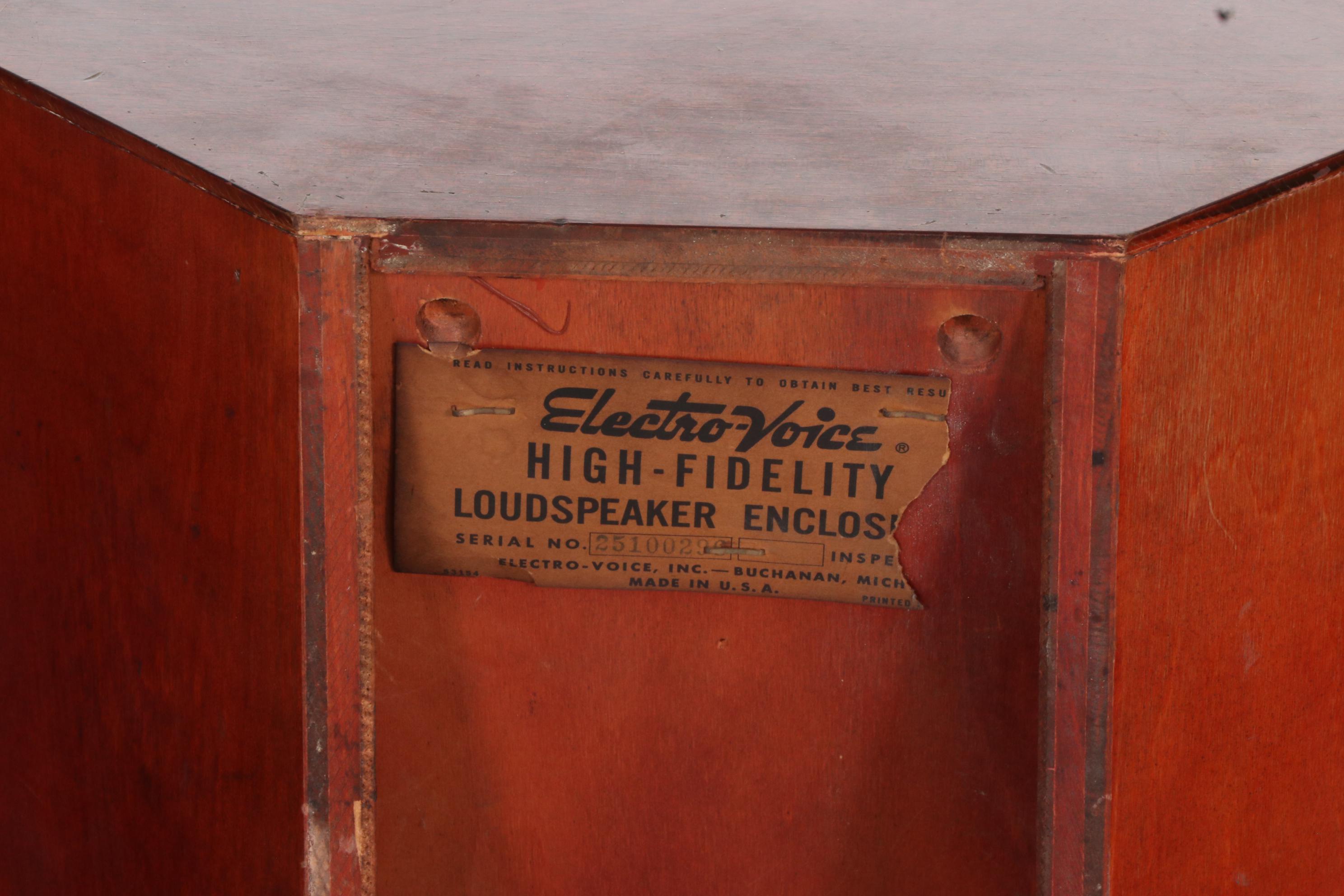 Electro-Voice "Aristocrat" Hi Fi Corner Standing Mahogany Speakers, Mid-20th C