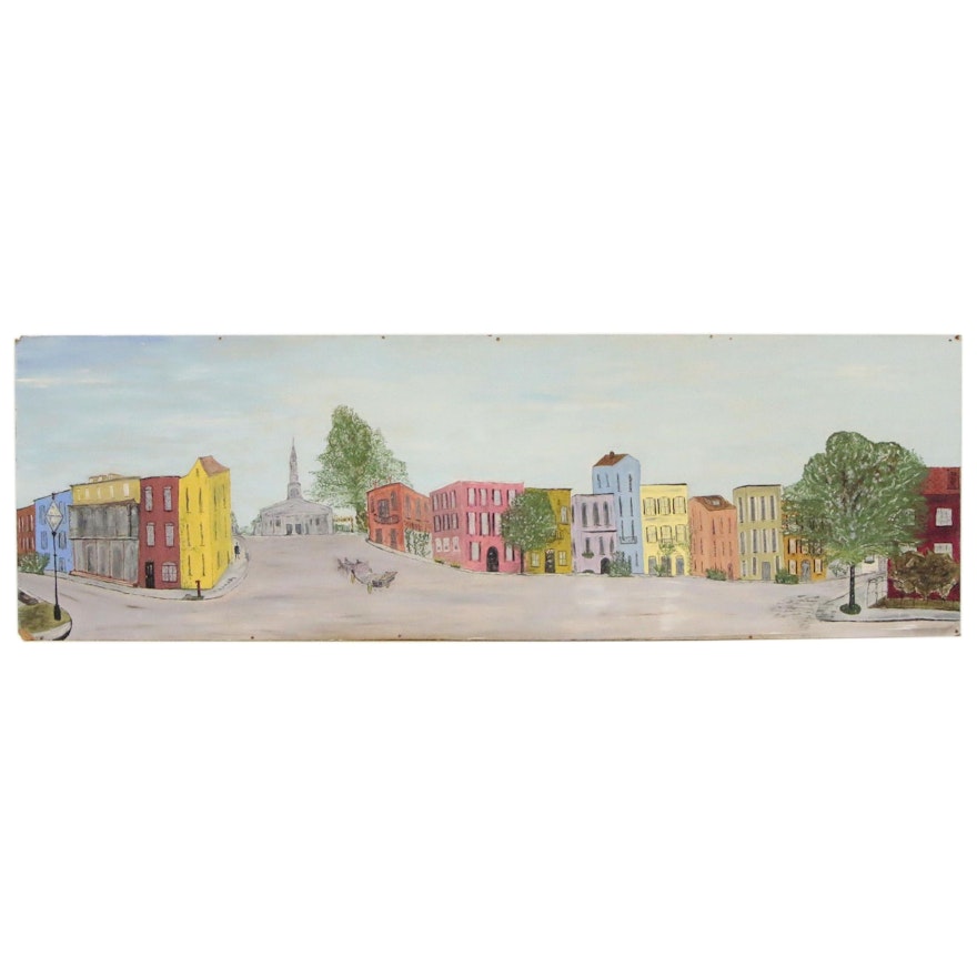 Edith Hay Wyckoff Oil Painting of Street Scene, 1956