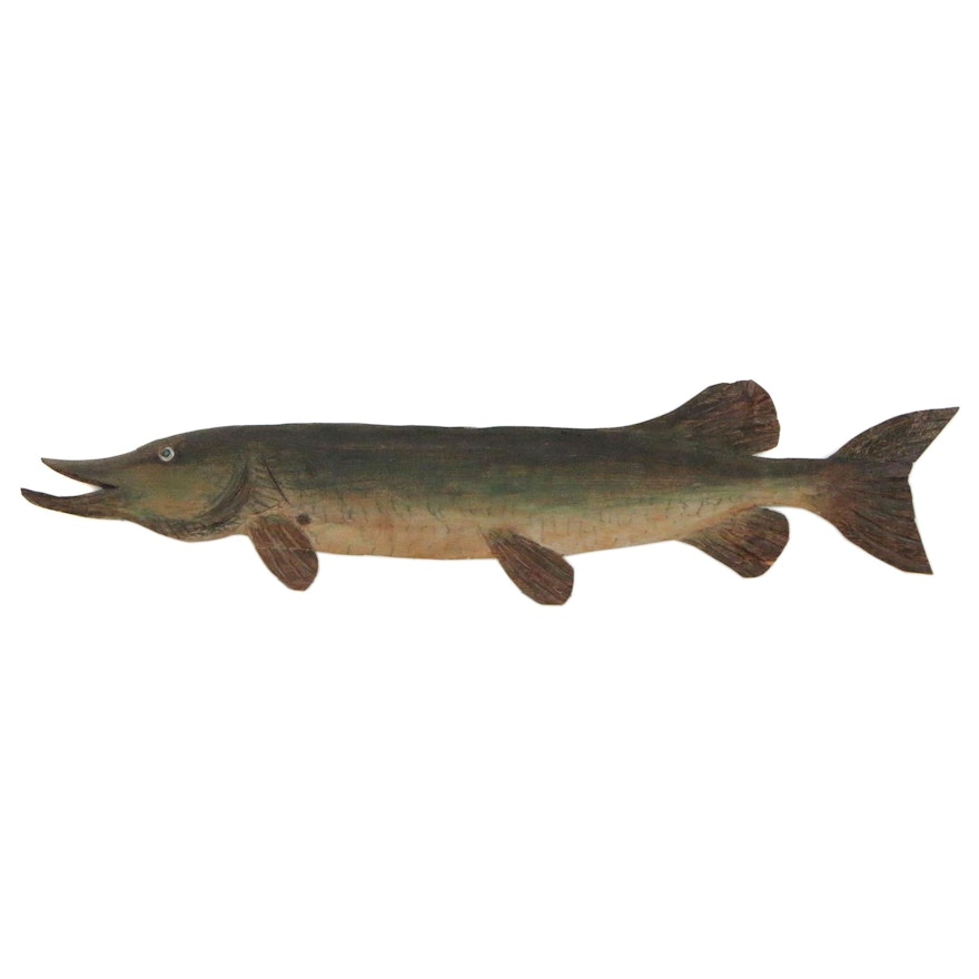 Carved Wood Sculpture of a Northern Pike, 1940