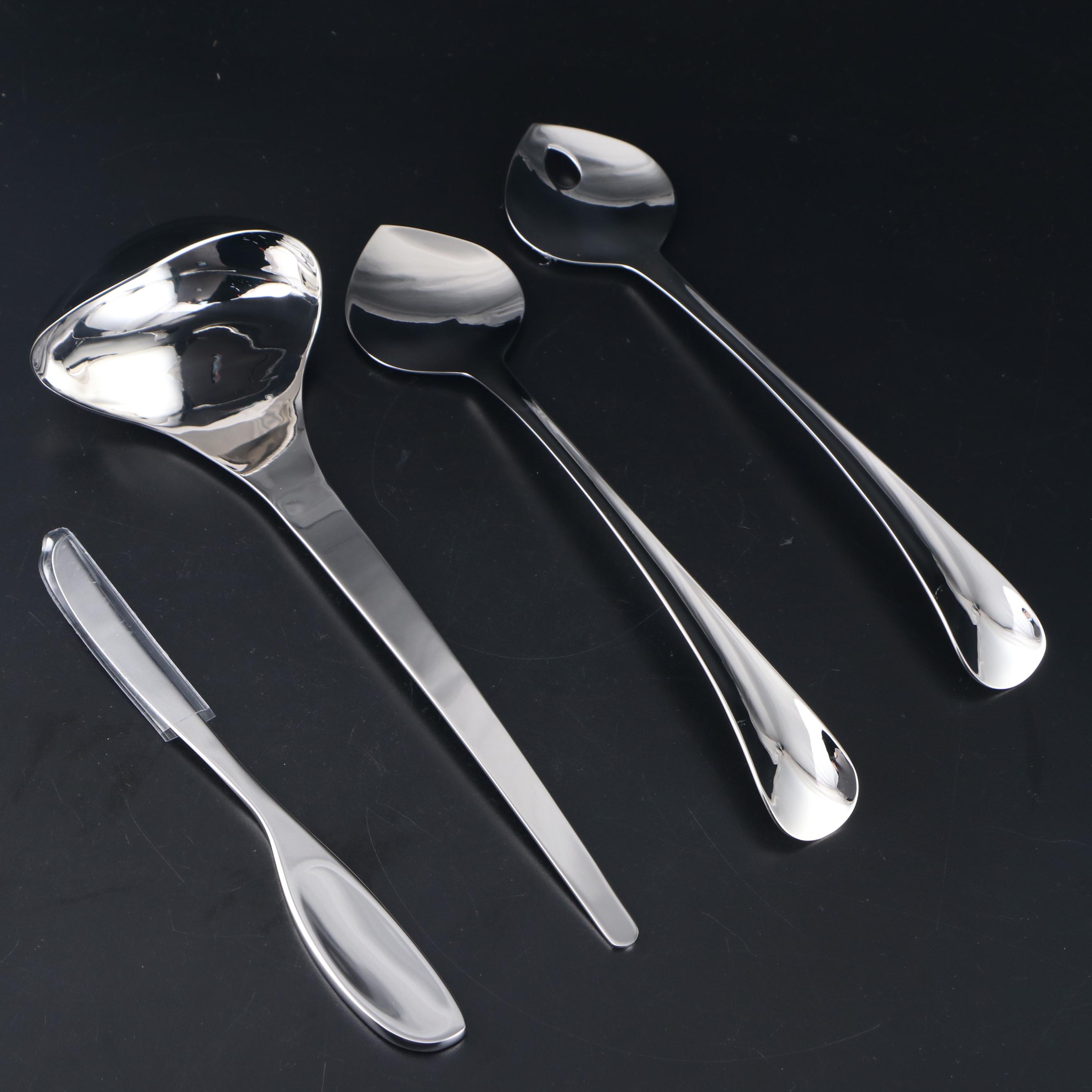 Georg Jensen Modern Stainless Steel Salad Set, Soft Cheese Knife, and Ladle