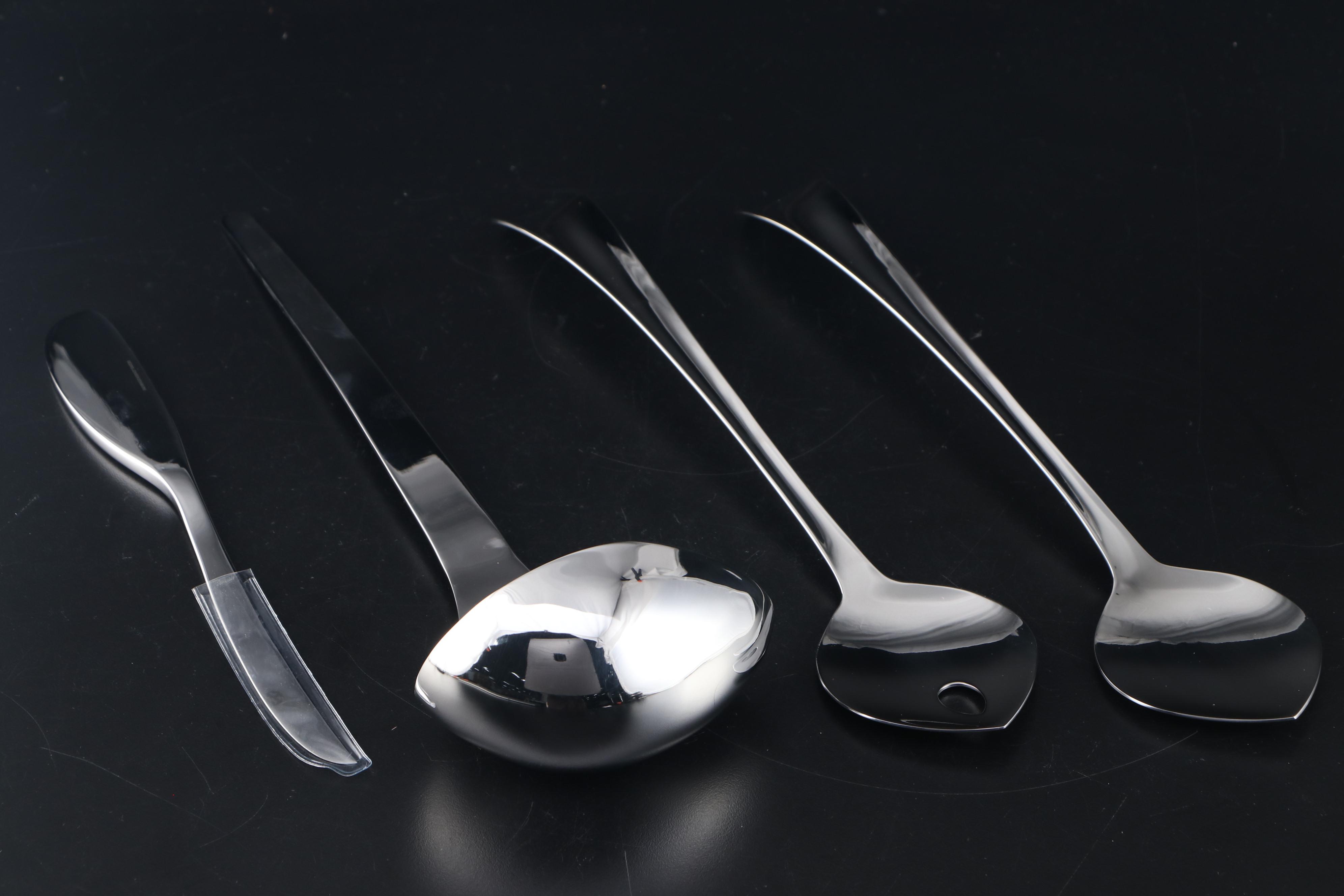Georg Jensen Modern Stainless Steel Salad Set, Soft Cheese Knife, and Ladle
