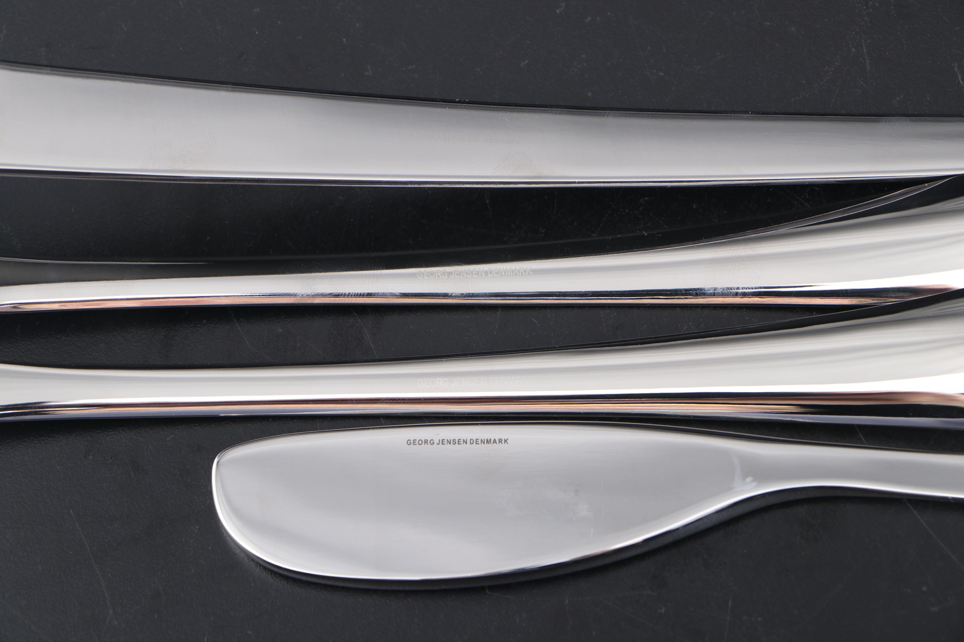 Georg Jensen Modern Stainless Steel Salad Set, Soft Cheese Knife, and Ladle