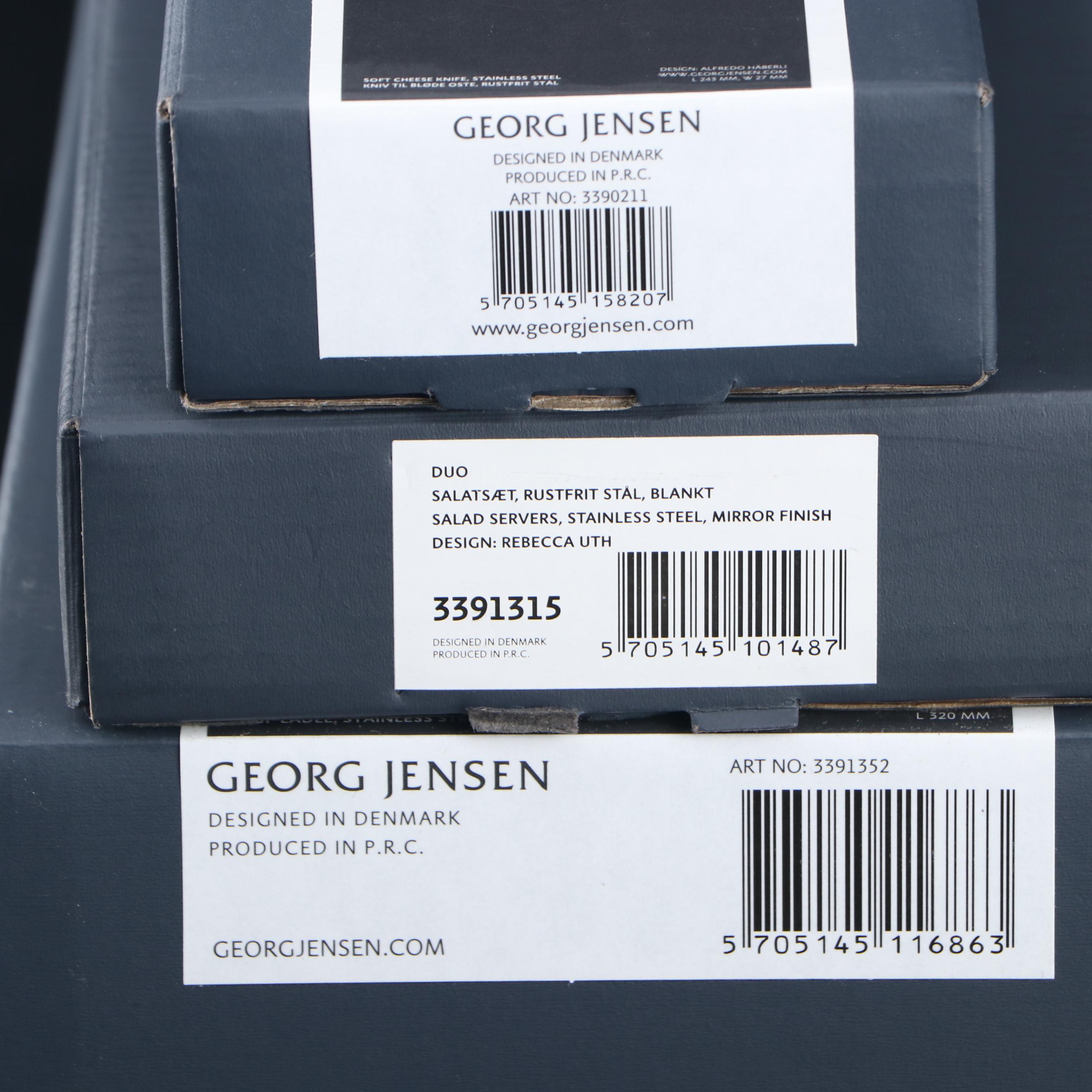 Georg Jensen Modern Stainless Steel Salad Set, Soft Cheese Knife, and Ladle