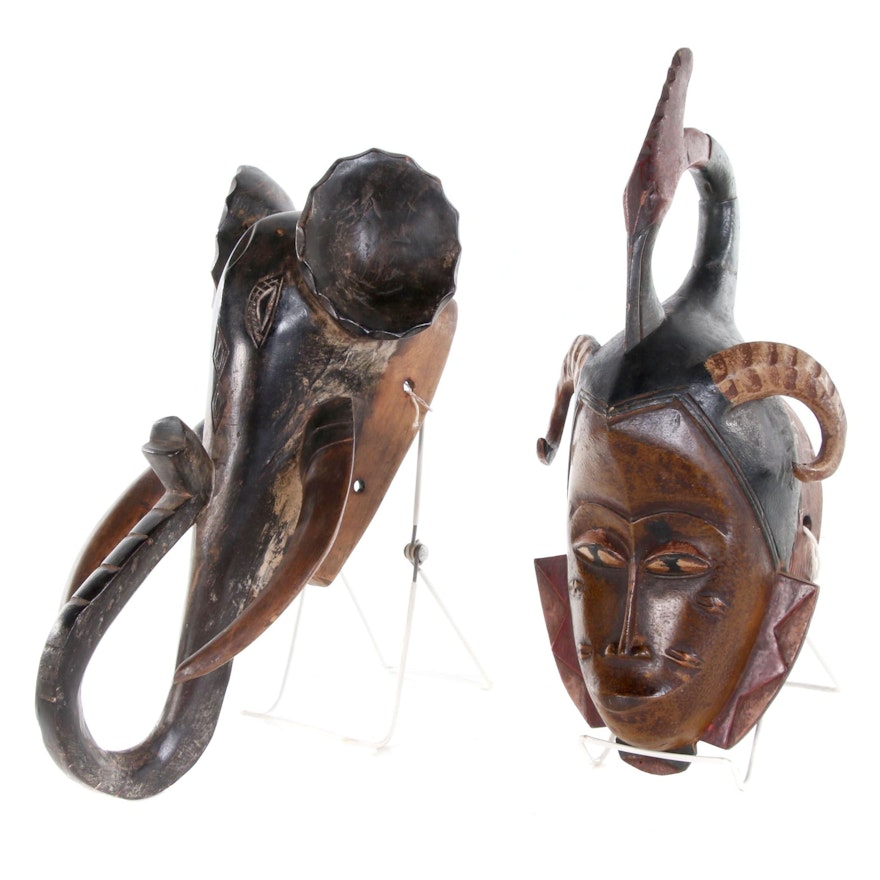 Guro Mask with Hornbill and Baule Elephant Mask, 20th Century