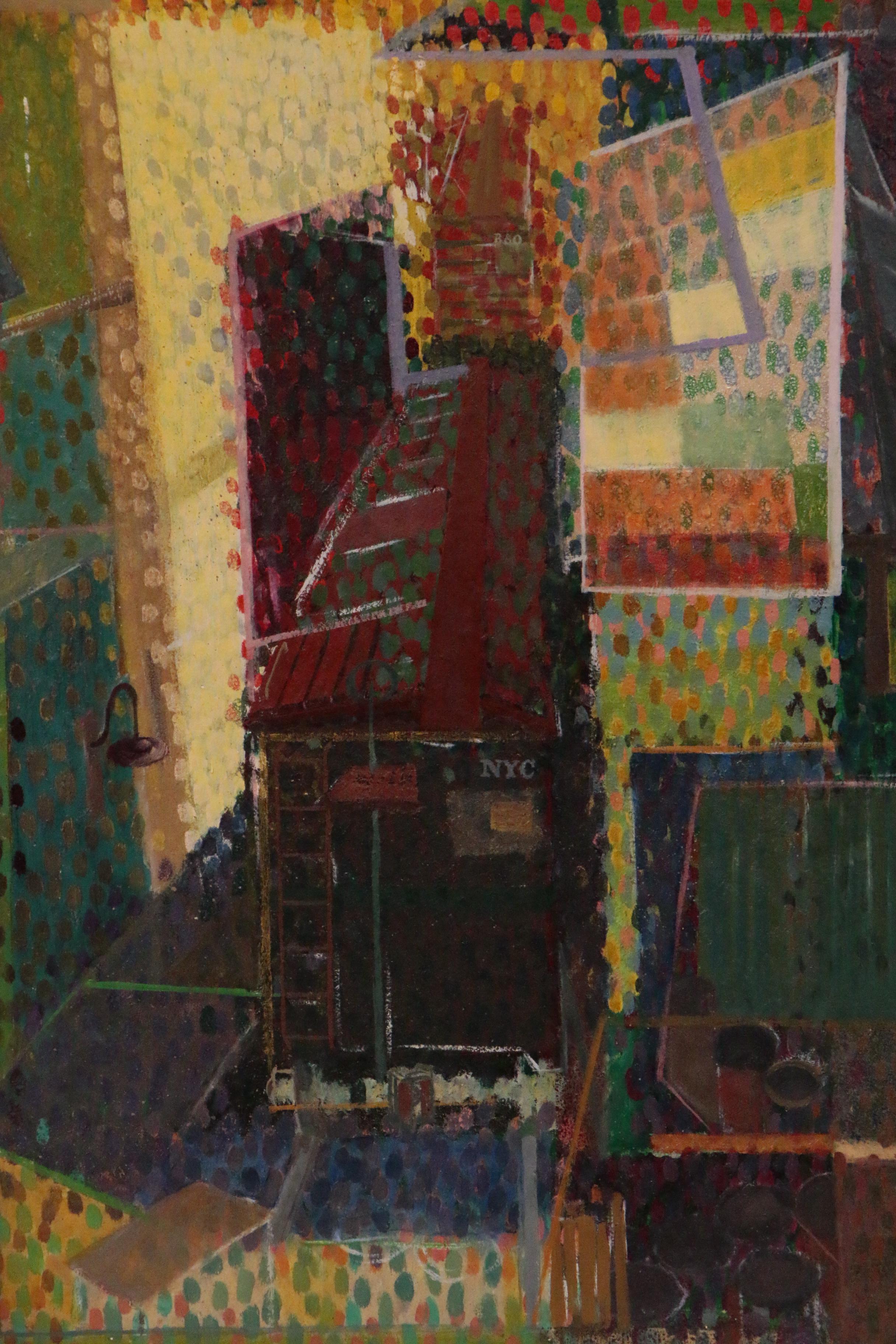 Bennard Perlman Abstract Oil Painting "Pointillistic Cityscape"