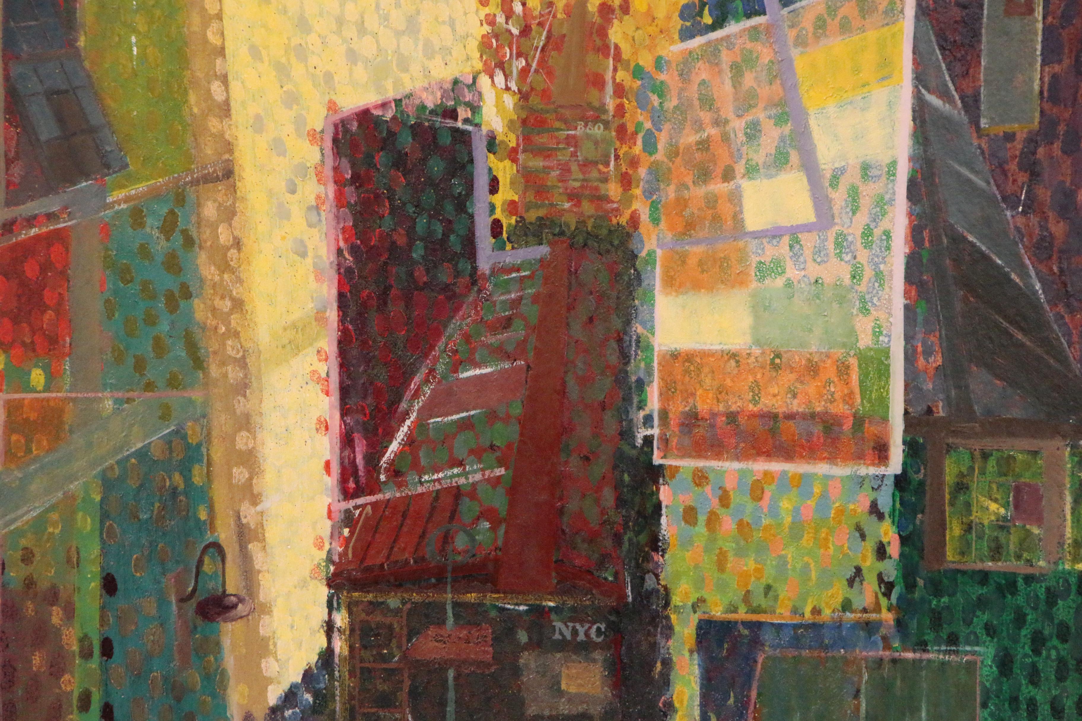 Bennard Perlman Abstract Oil Painting "Pointillistic Cityscape"