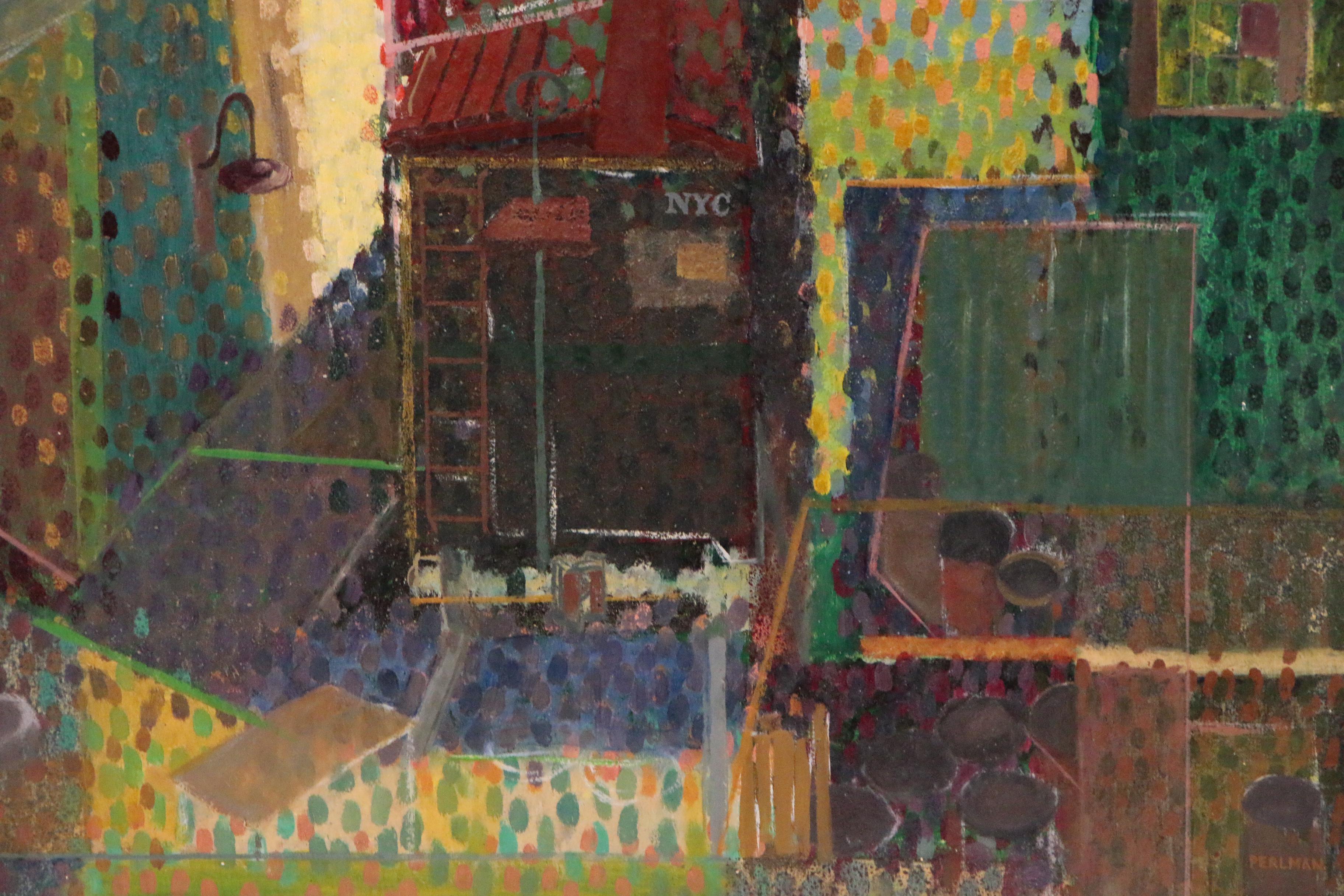 Bennard Perlman Abstract Oil Painting "Pointillistic Cityscape"