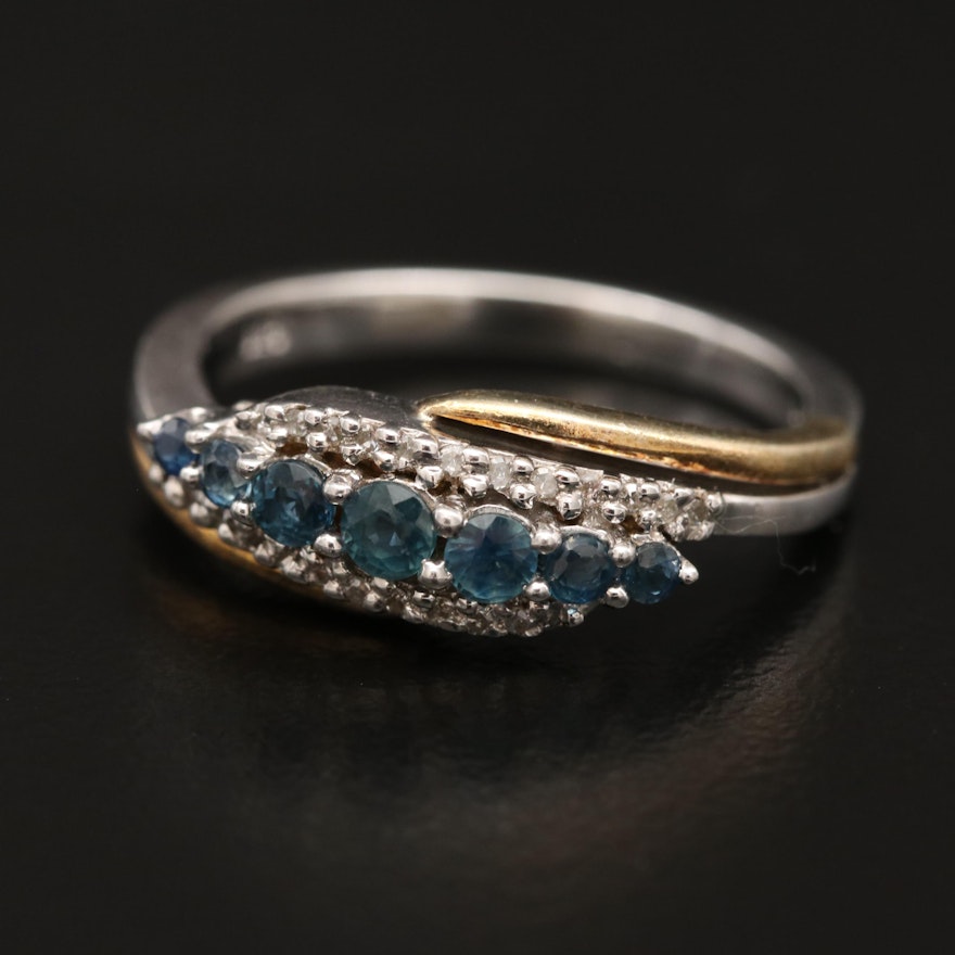 Sterling Two-Tone Sapphire and Diamond Ring