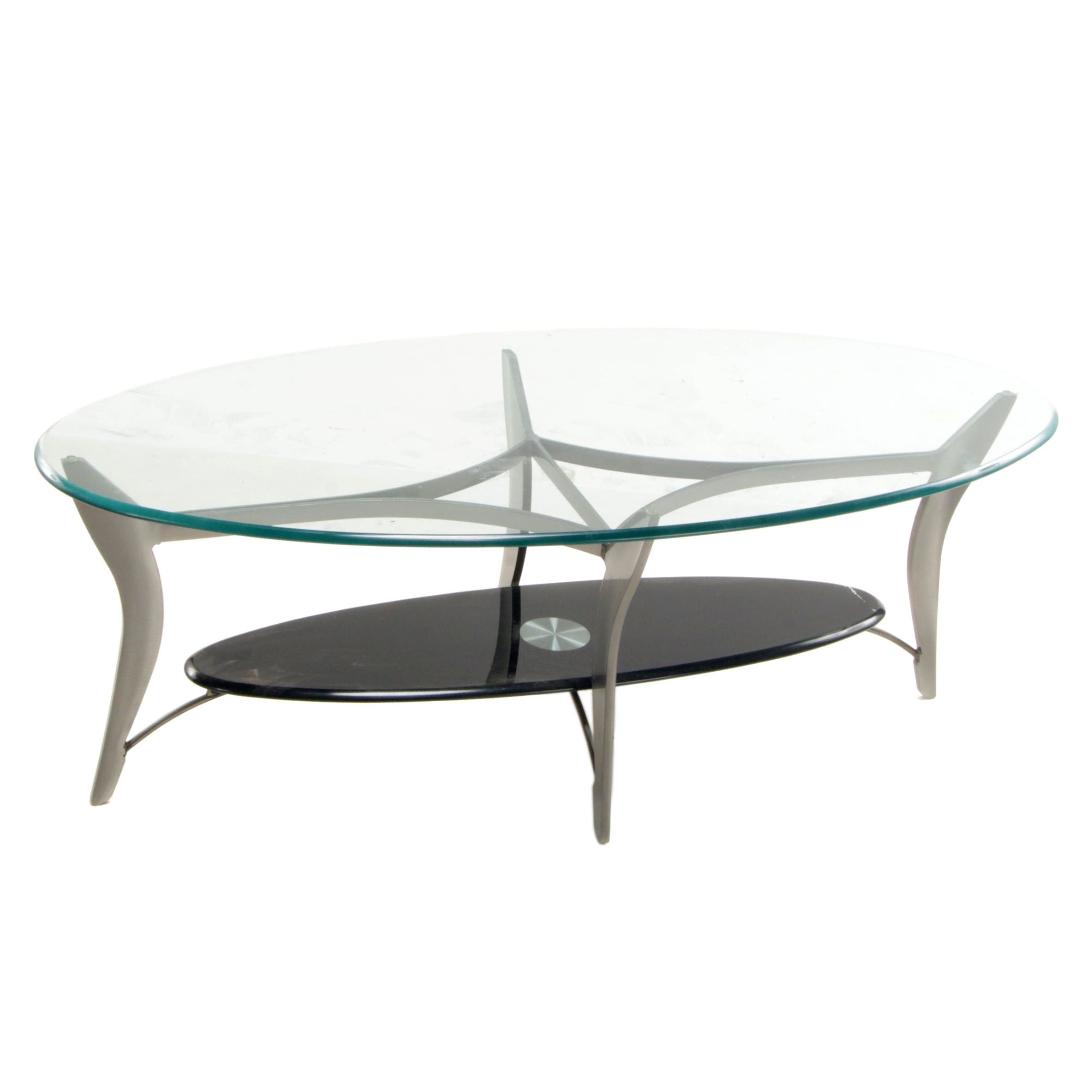 Contemporary Modern Glass Top Metal Coffee Table
