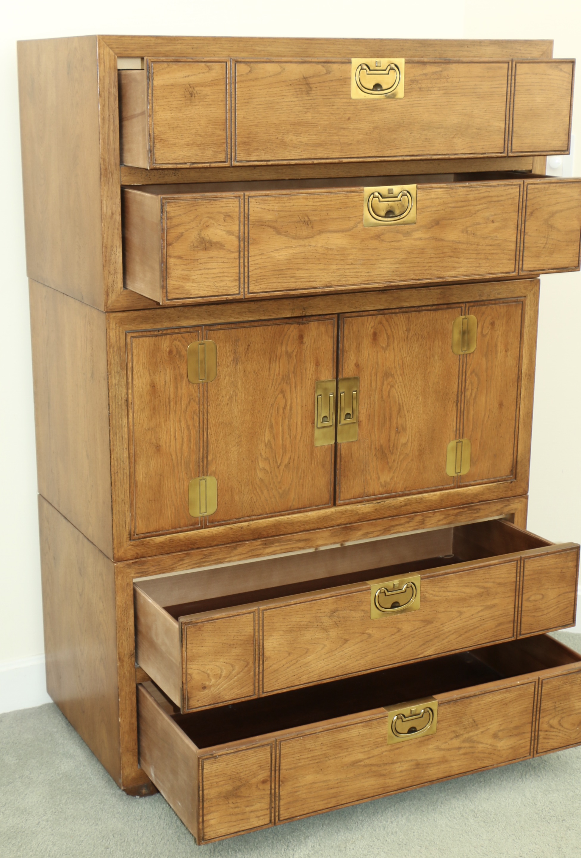 Henredon "Bel Air" Campaign Style Oak Stacked Chests
