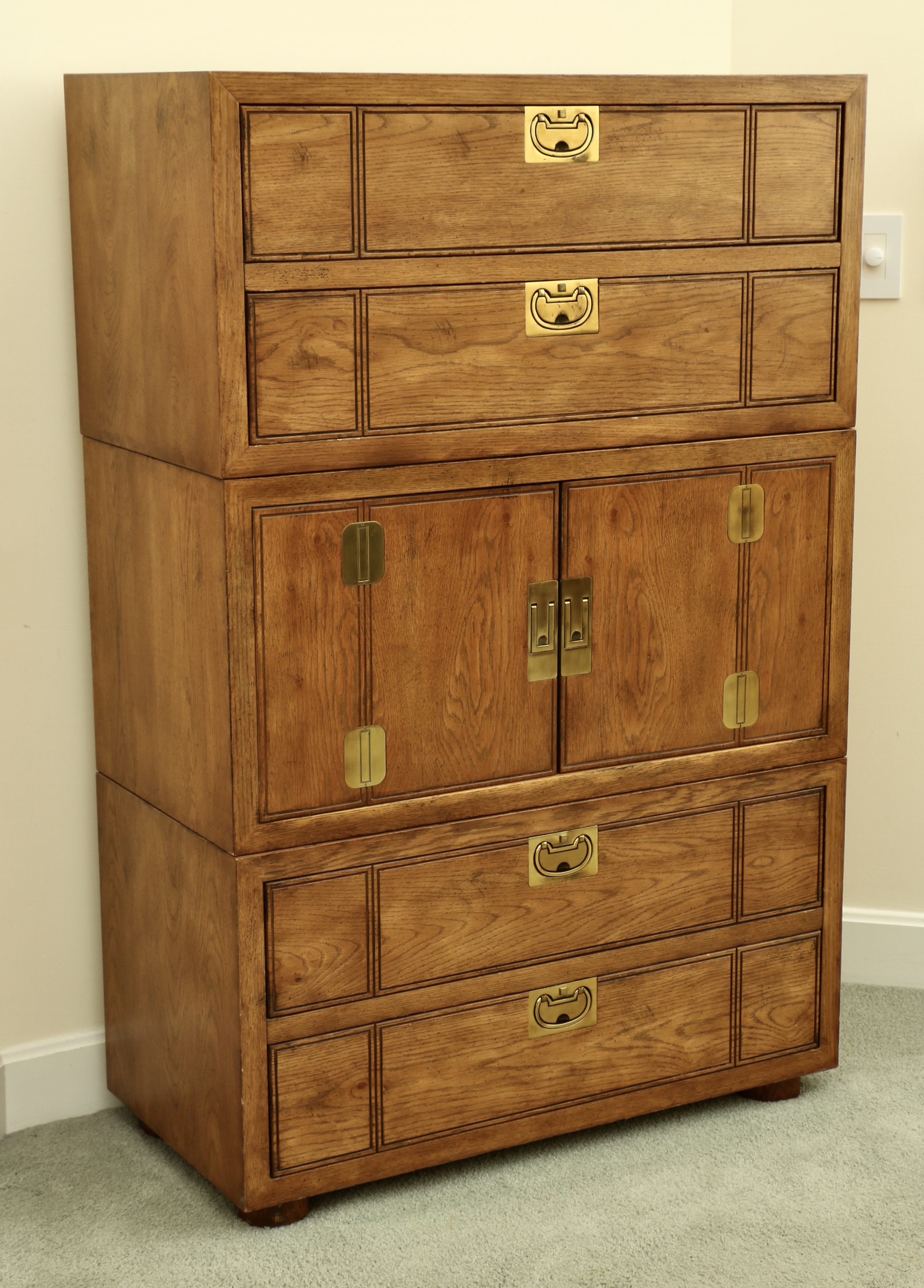 Henredon "Bel Air" Campaign Style Oak Stacked Chests