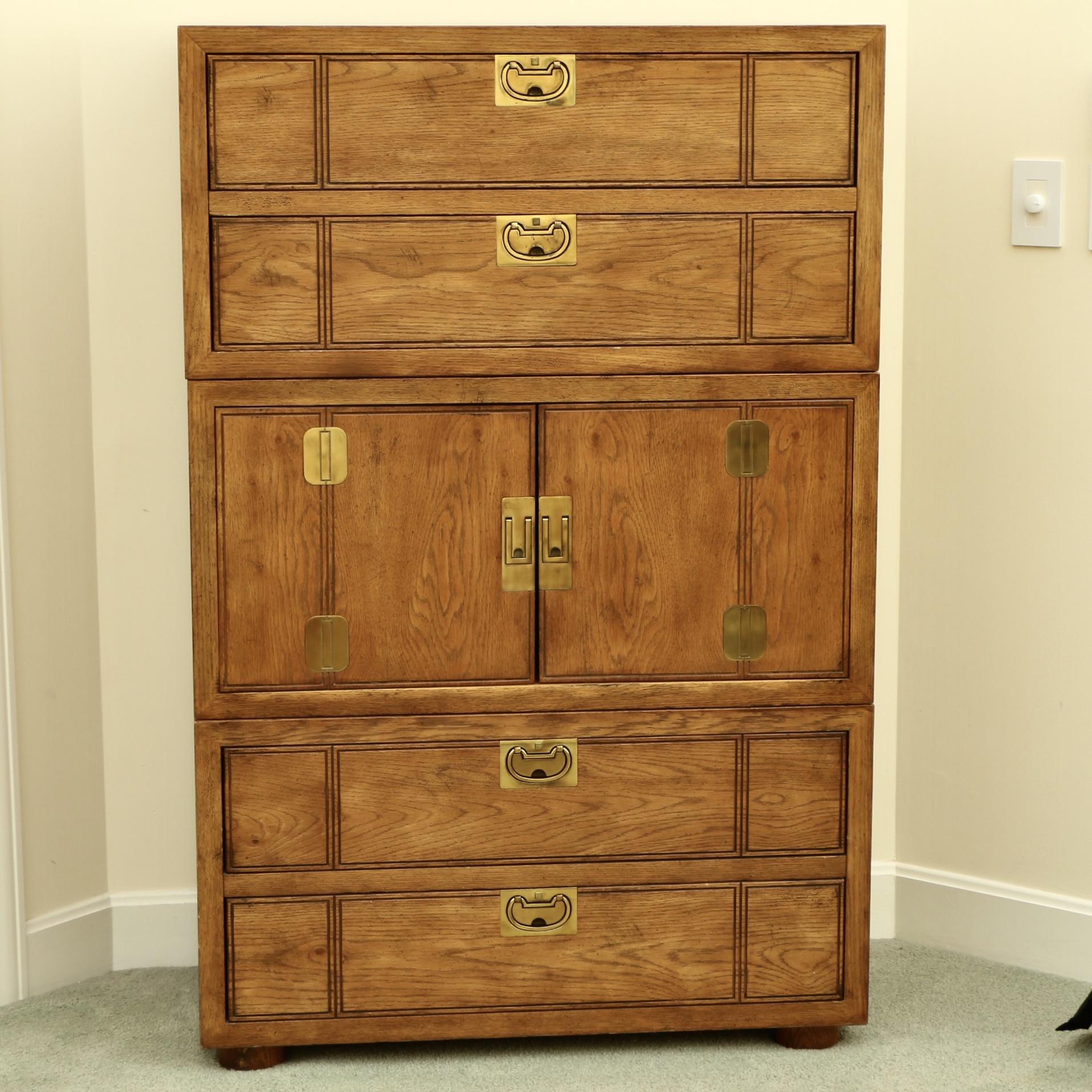 Henredon "Bel Air" Campaign Style Oak Stacked Chests