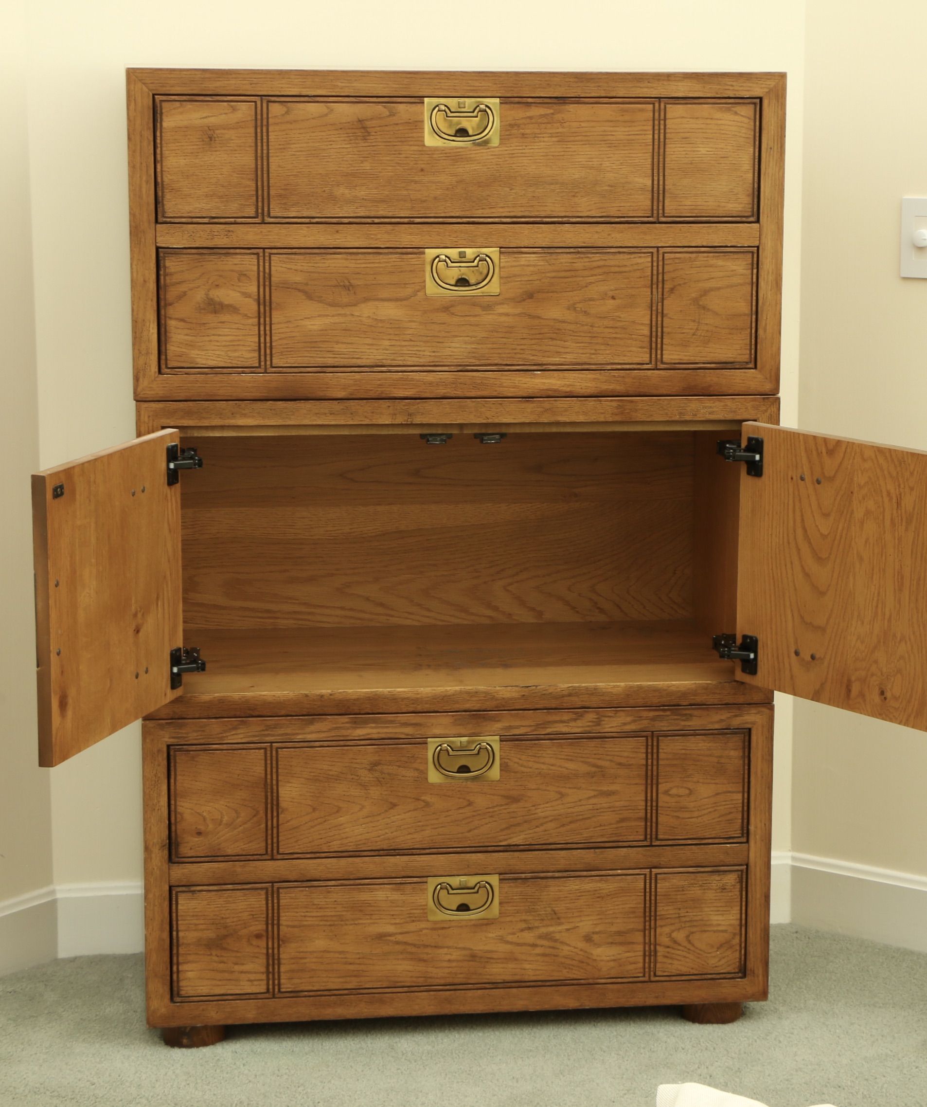 Henredon "Bel Air" Campaign Style Oak Stacked Chests