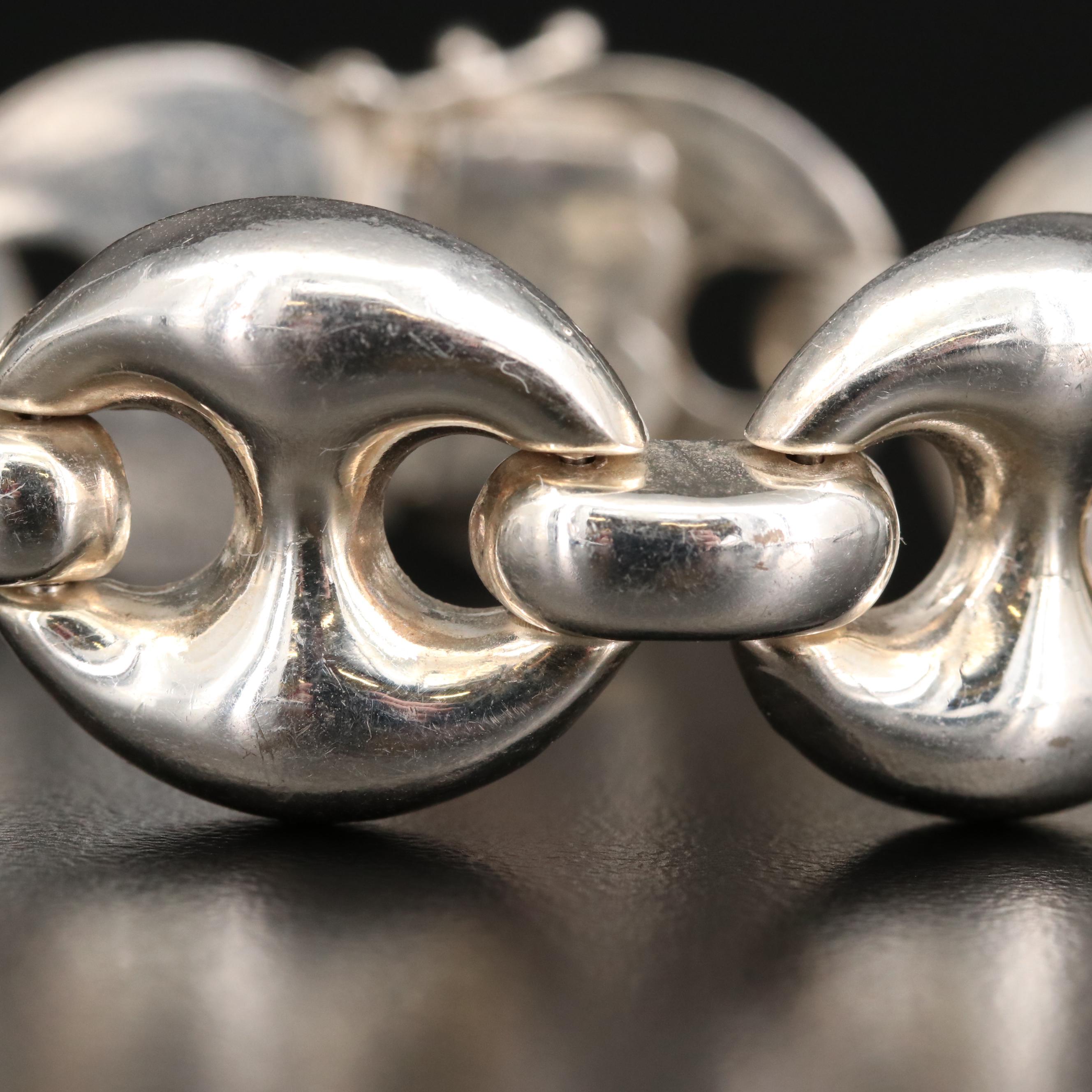 Sterling Silver Puff Mariner Chain Bracelet