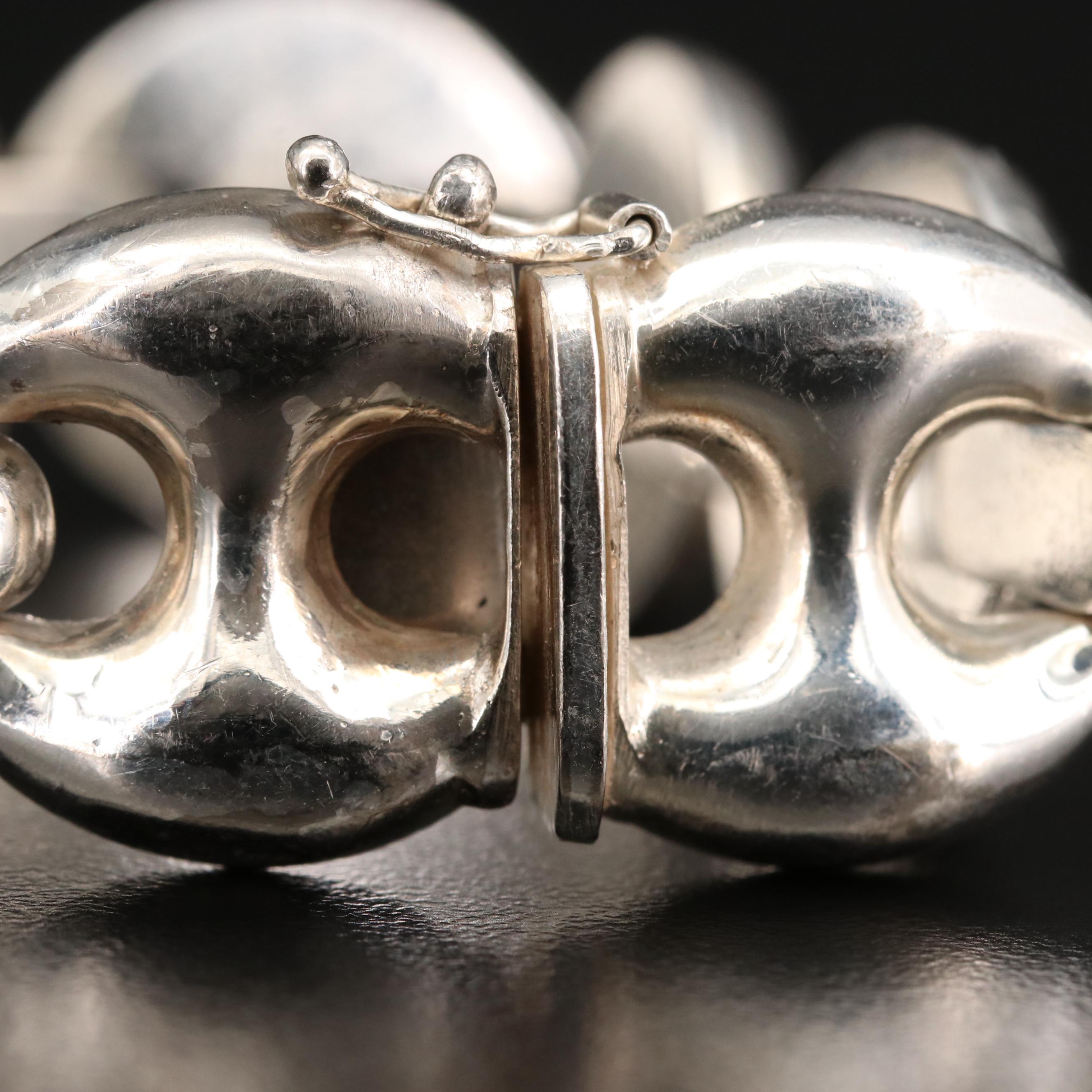 Sterling Silver Puff Mariner Chain Bracelet