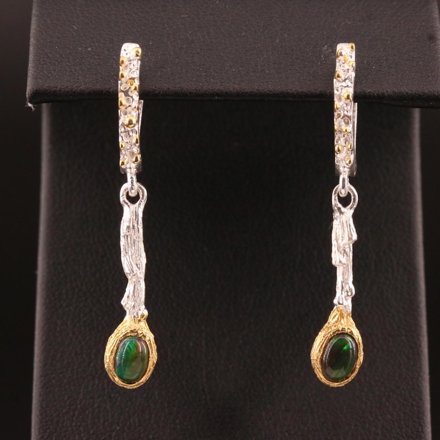 Sterling Silver and Opal Biomorphic Dangle Earrings