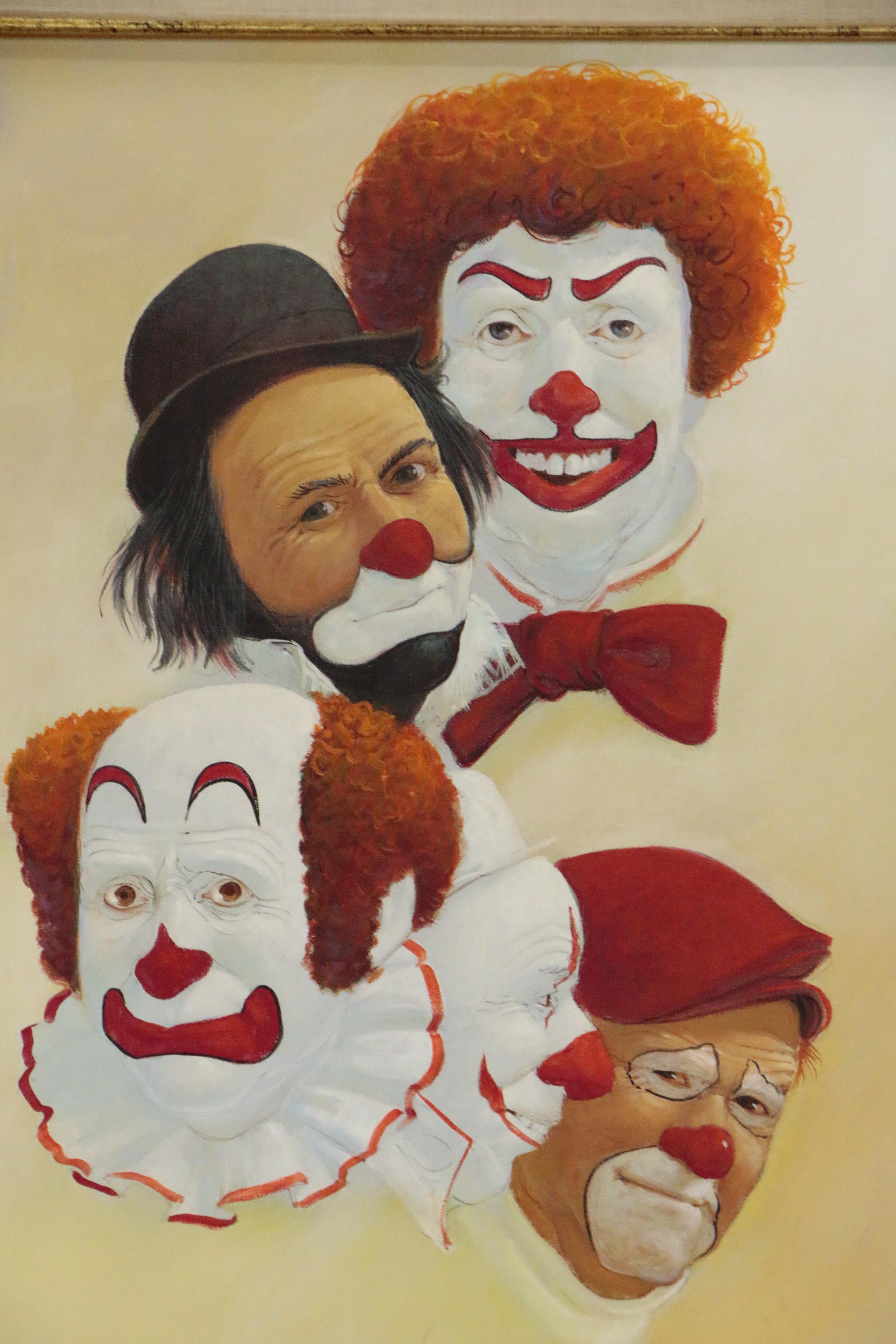 Robert Owen Oil Painting of Four Clowns, Late 20th Century
