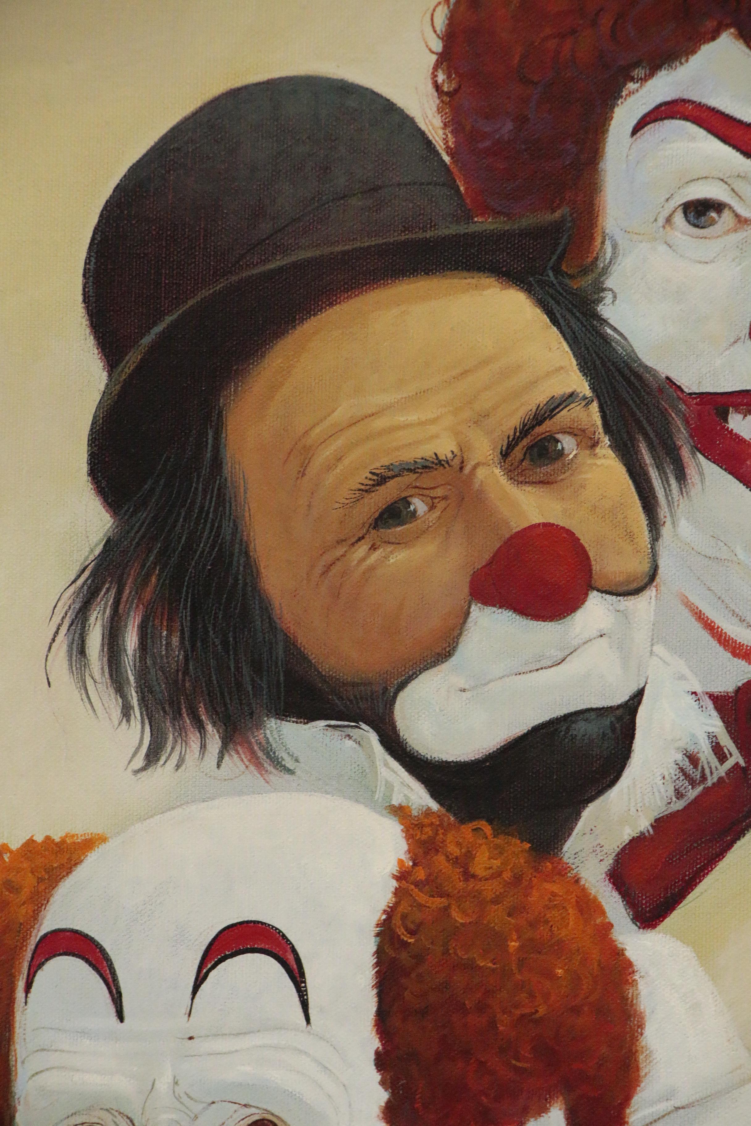 Robert Owen Oil Painting of Four Clowns, Late 20th Century